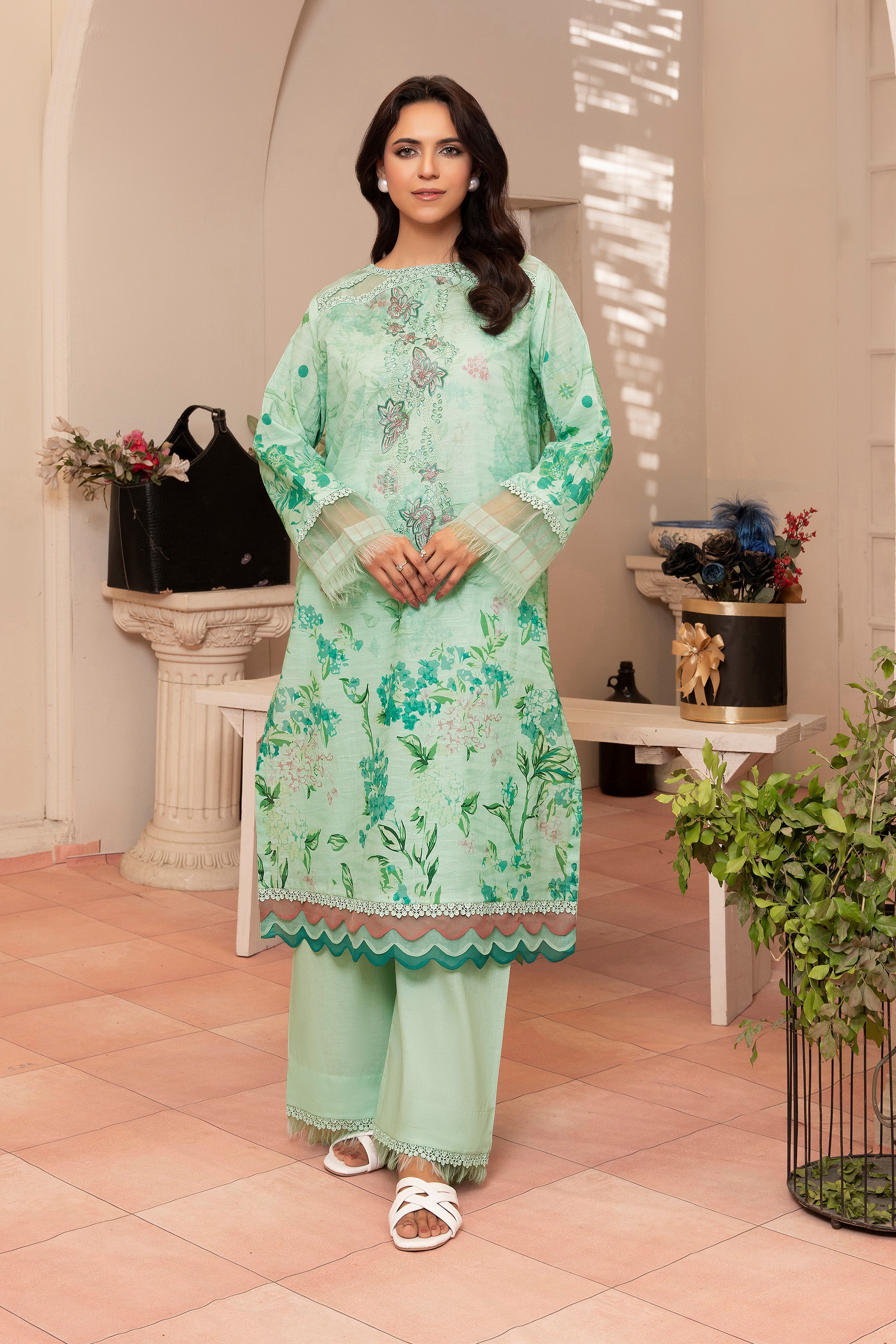 2 Piece Mint Green Unstitched Embroidered Lawn - (Vol-37/06)2P-S-25-D5 - SAFANOOR