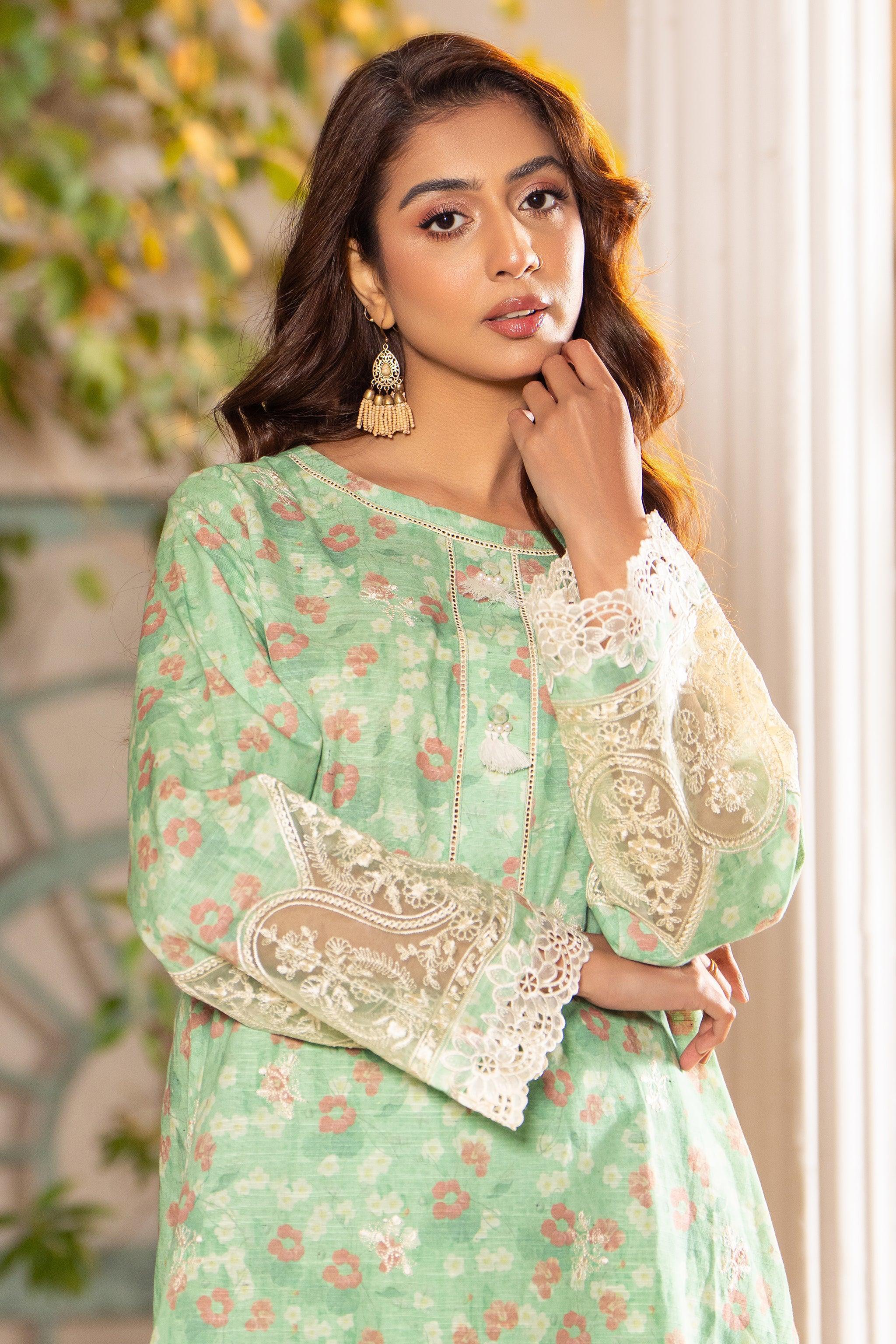 2 Piece Mint Green Unstitched Naps Khaddar - SafaNoor