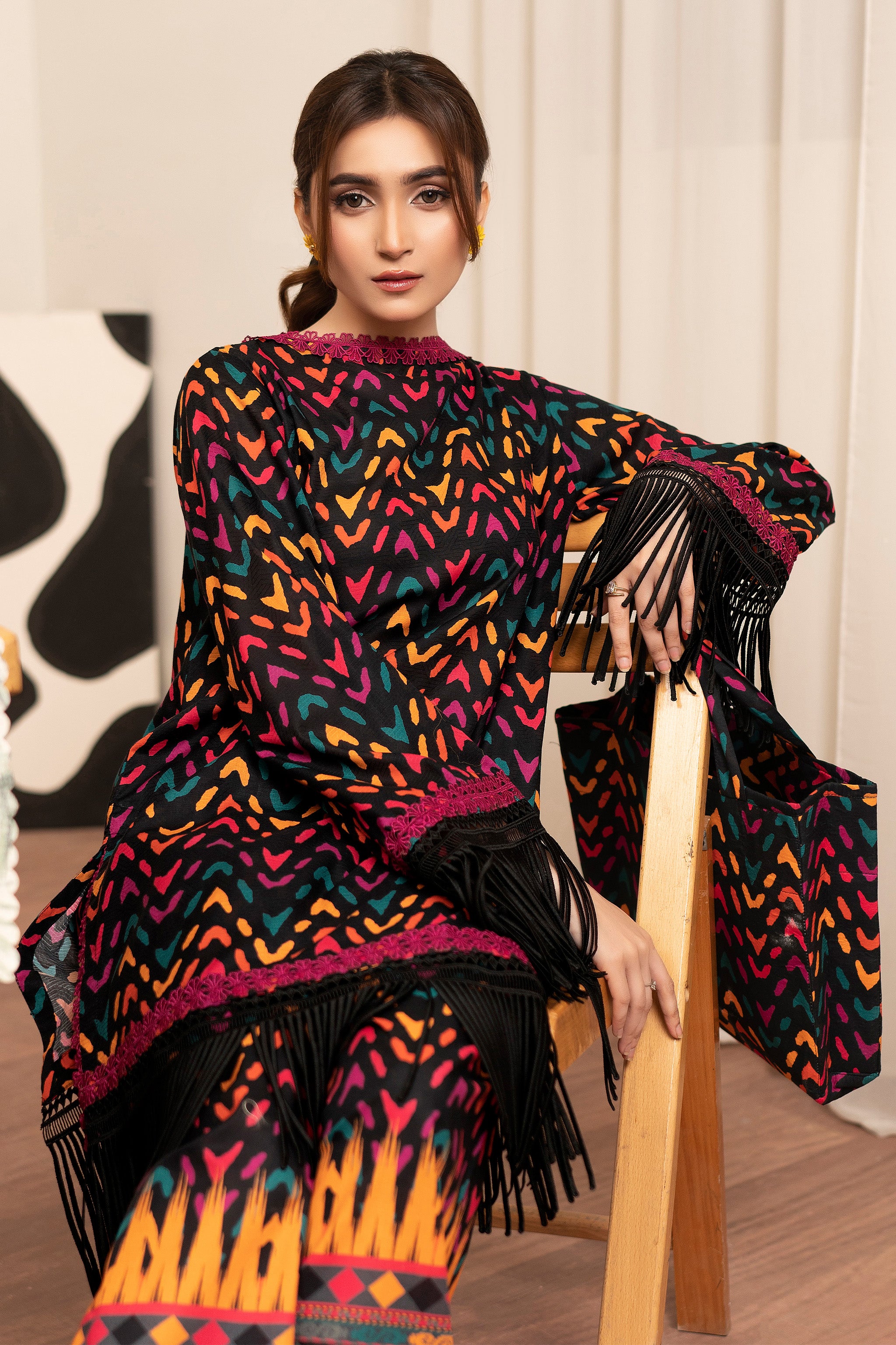 2 Piece Multi Black Unstitched Self Jacquard Lawn Secondary image