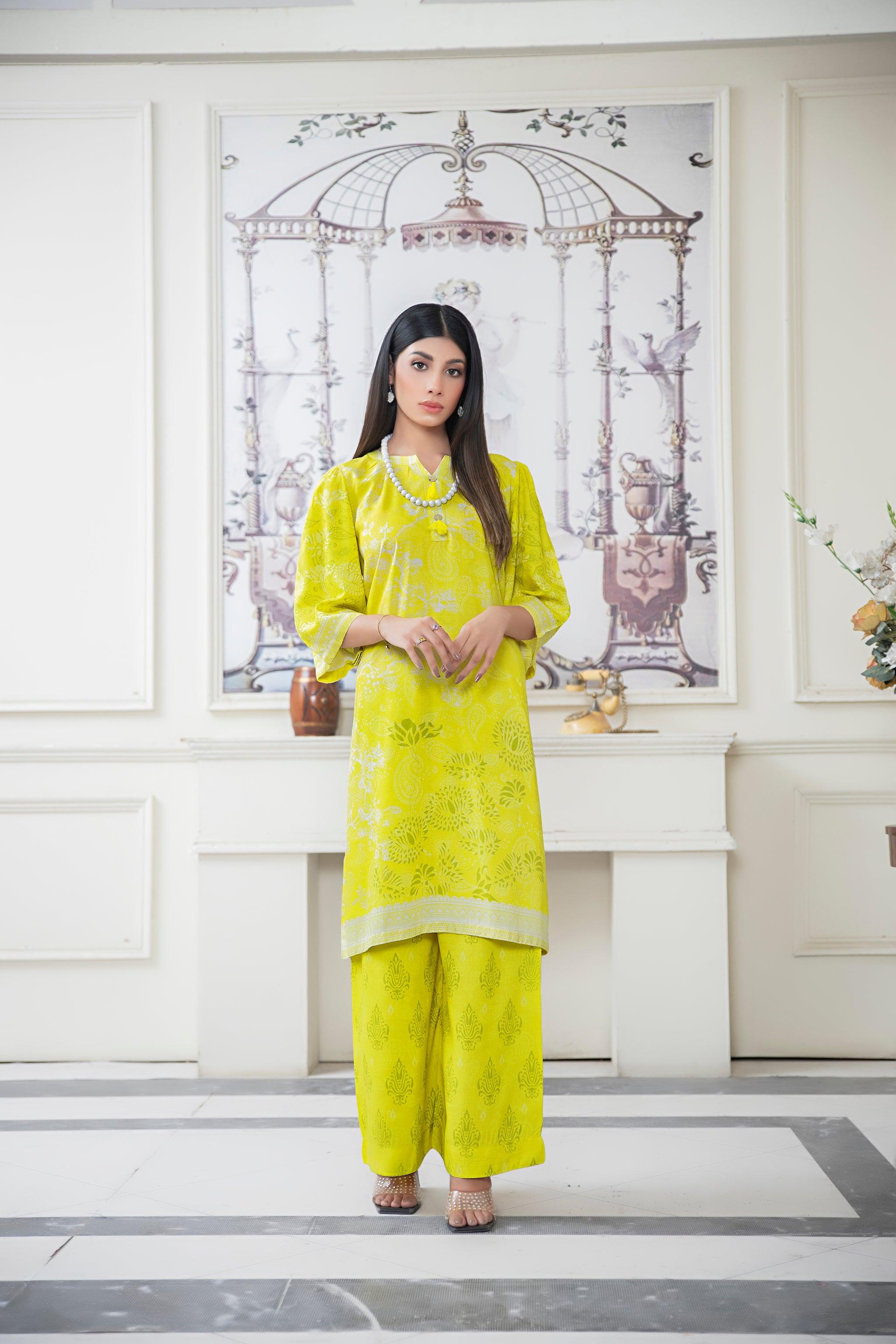 2 Piece Neon Yellow Slub Linen Unstitched - (Vol-19/03)2P-W-23-D-12 - SAFANOOR