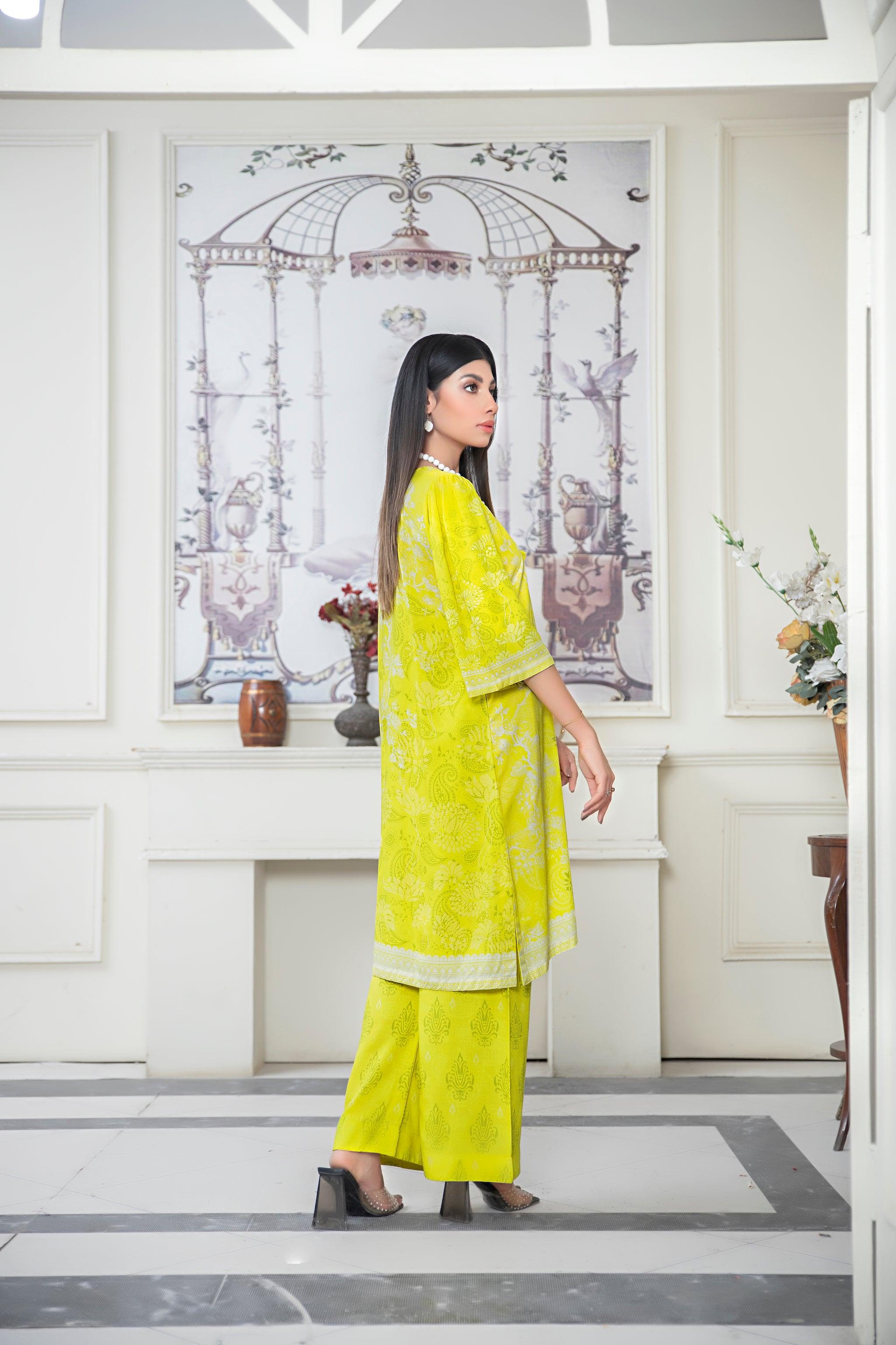 2 Piece Neon Yellow Slub Linen Unstitched - (Vol-19/03)2P-W-23-D-12 - SAFANOOR