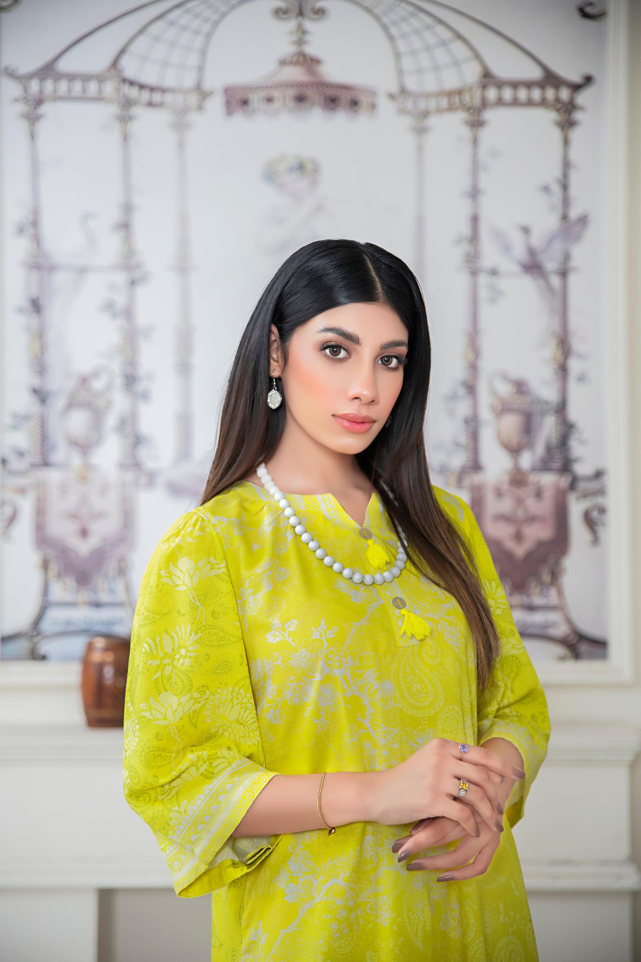 2 Piece Neon Yellow Slub Linen Unstitched - (Vol-19/03)2P-W-23-D-12 - SAFANOOR