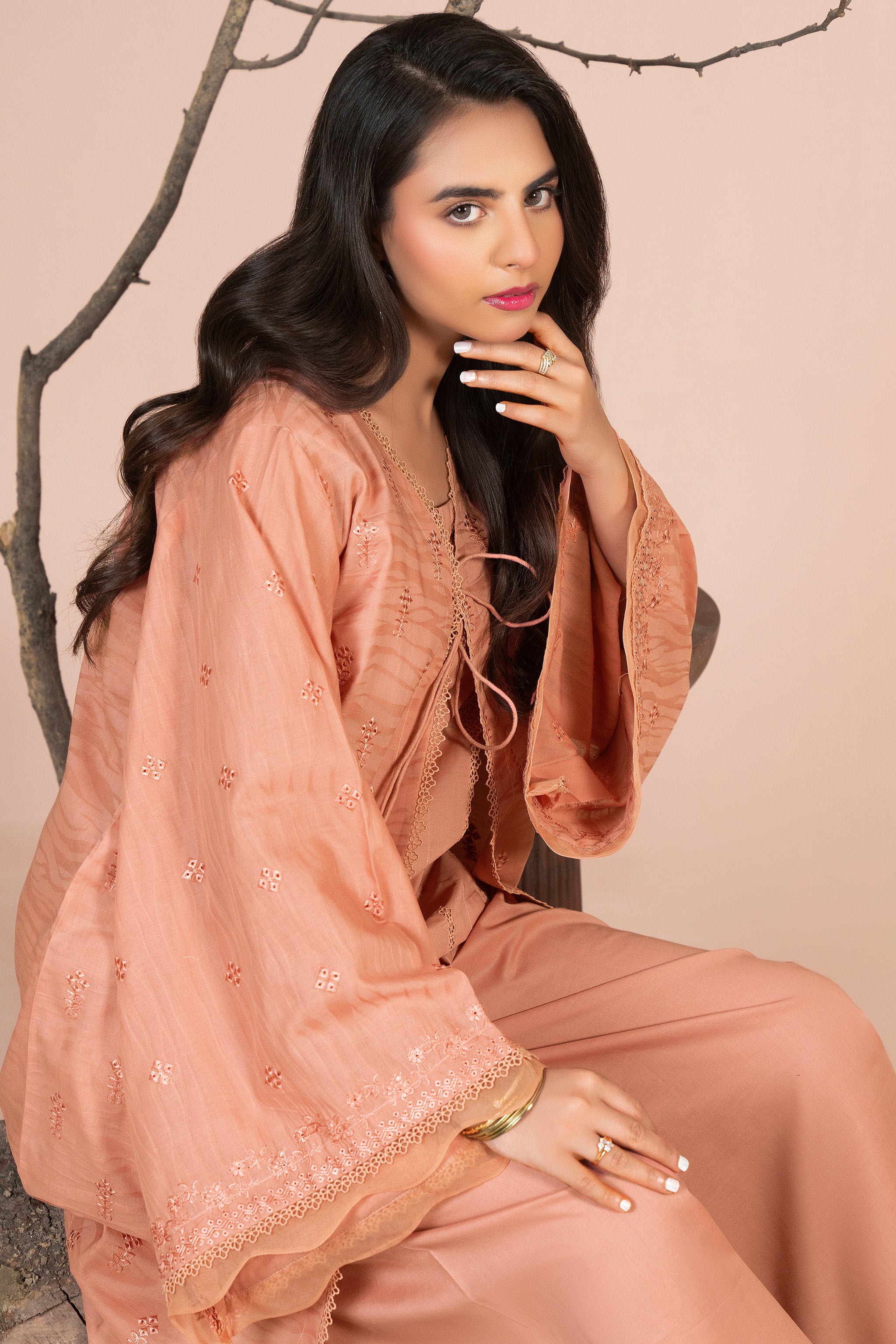 2 Piece Peach Unstitched Embroidered Lawn - (Vol-40/04)2P-S-25-D-1