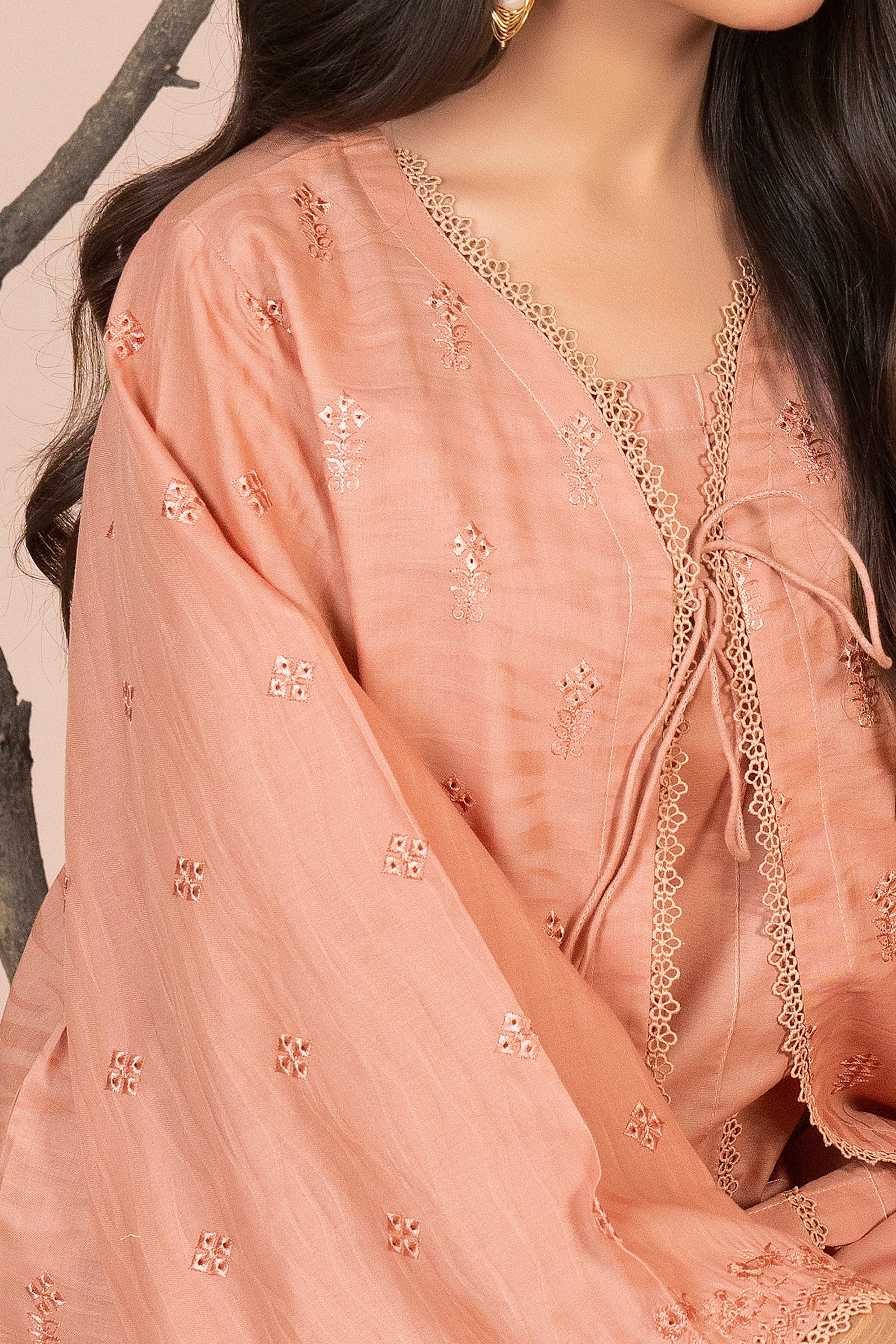 2 Piece Peach Unstitched Embroidered Lawn - (Vol-40/04)2P-S-25-D-1