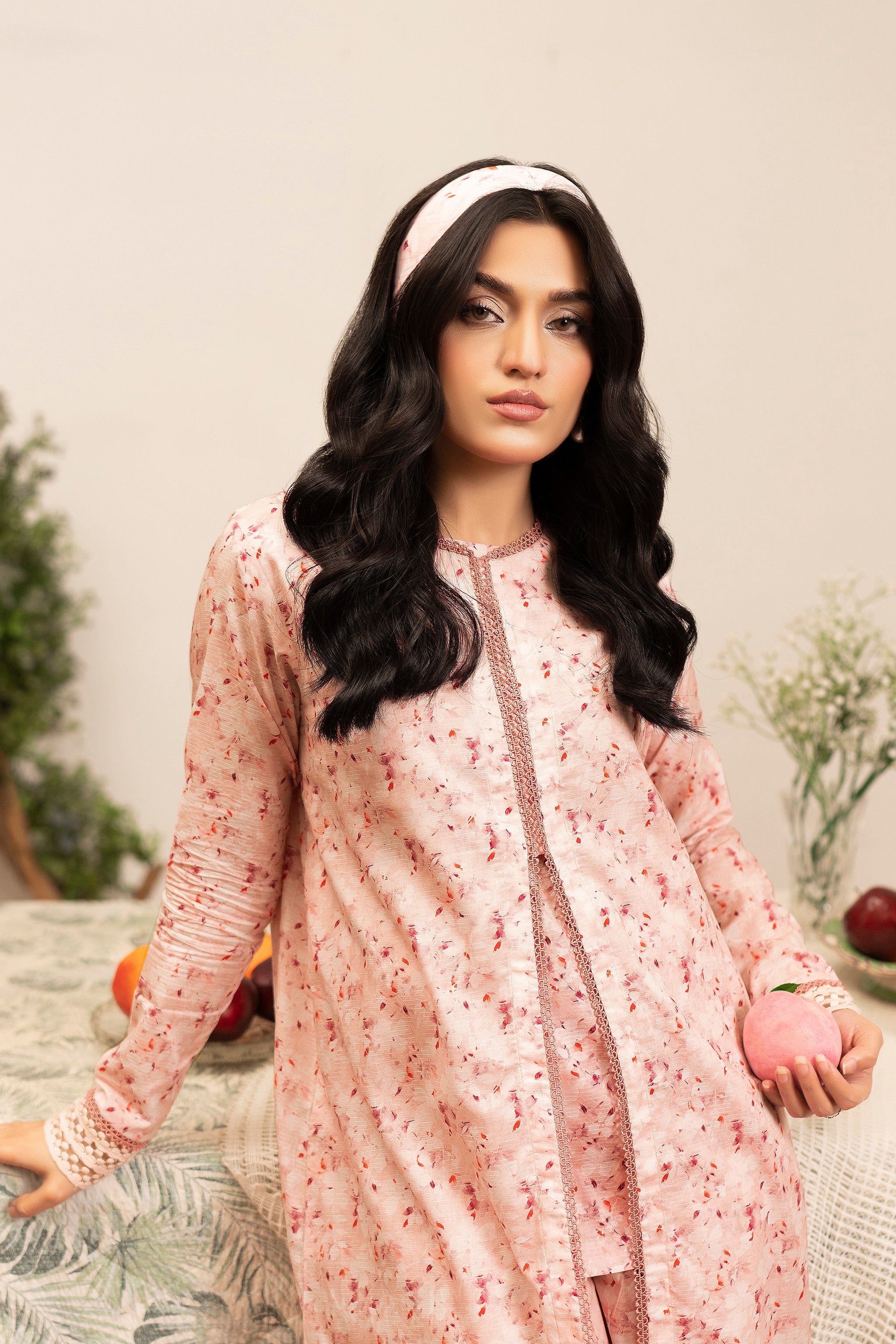 2 Piece Peach Unstitched Self Jacquard Lawn Secondary image
