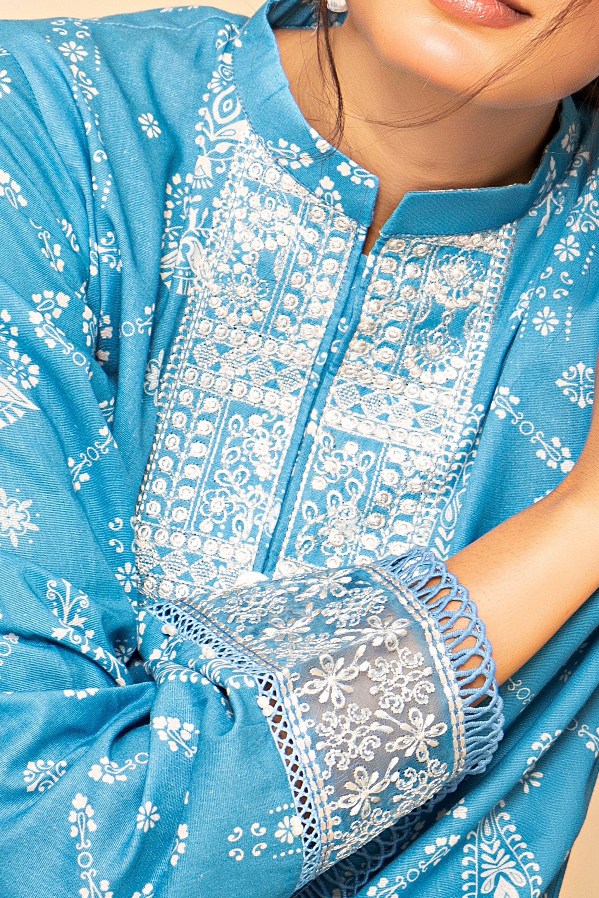 2 Piece Sky Blue Embroidered Cotton Unstitched - (Vol-27/01)2P-W-24-D-1 - SAFANOOR