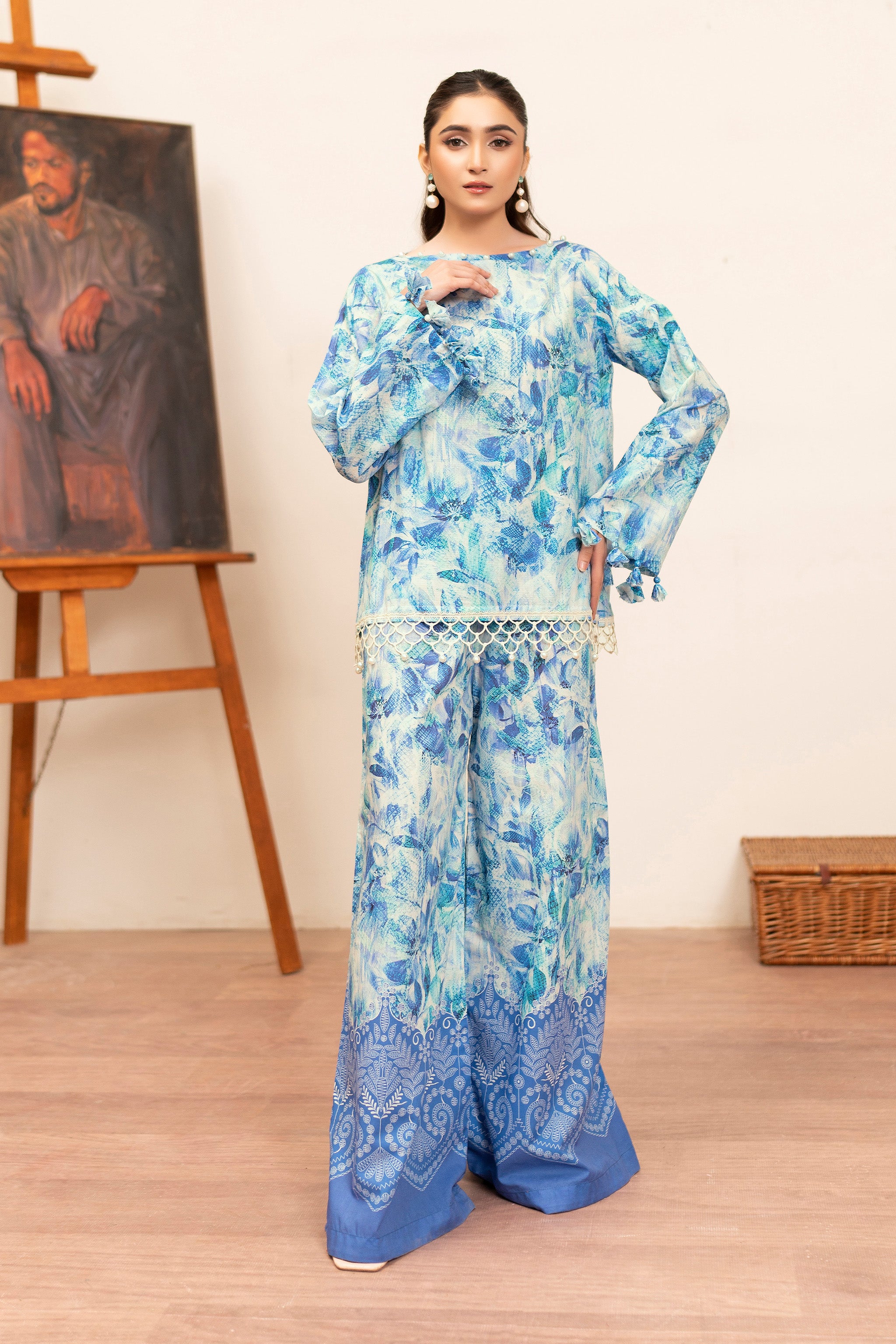 2 Piece Sky Blue Unstitched Self Jacquard Lawn - (Vol-38/04)2P-S-25-D2 - SAFANOOR Main image