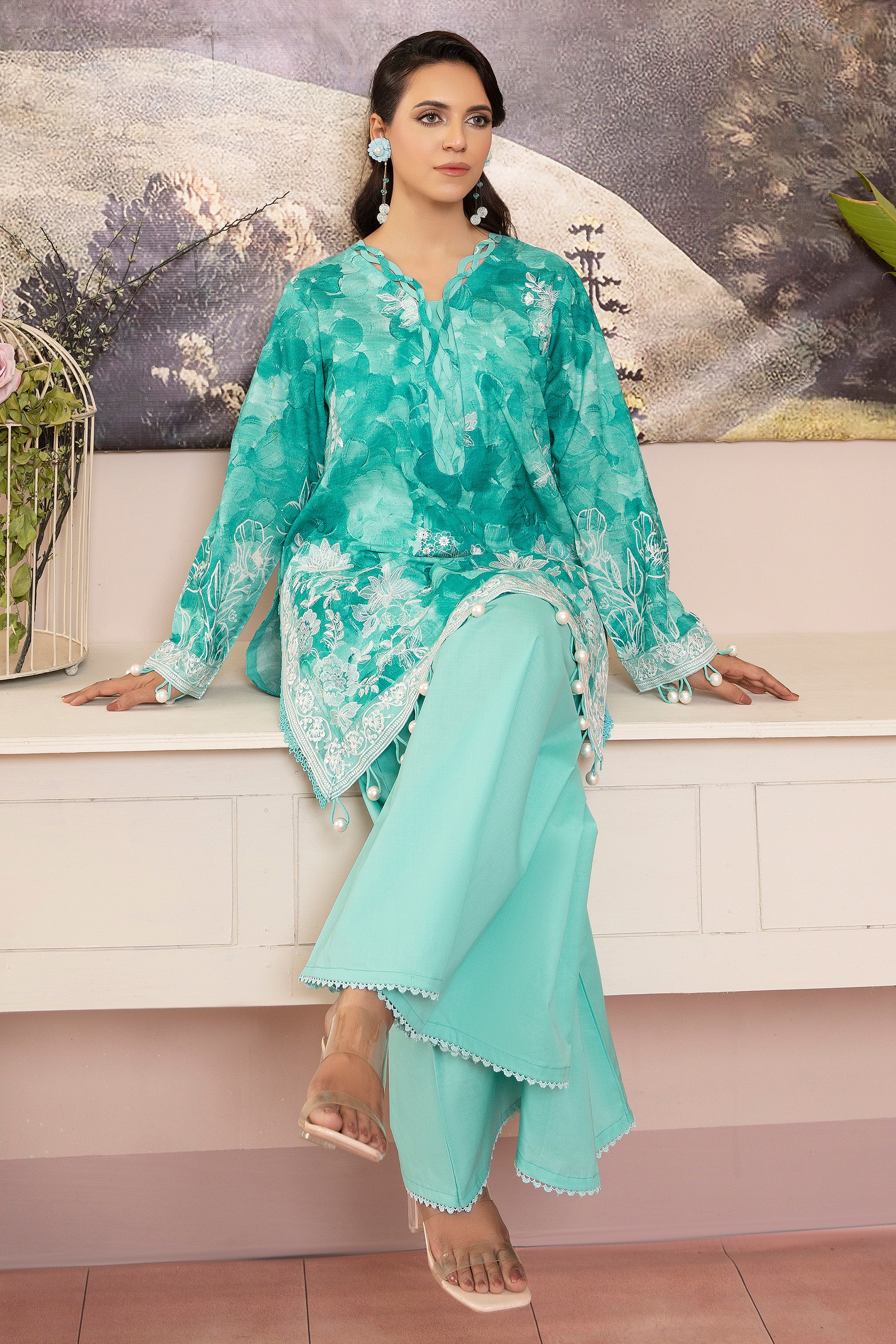 2 Piece Teal Unstitched Embroidered Lawn - (Vol-37/06)2P-S-25-D9 - SAFANOOR