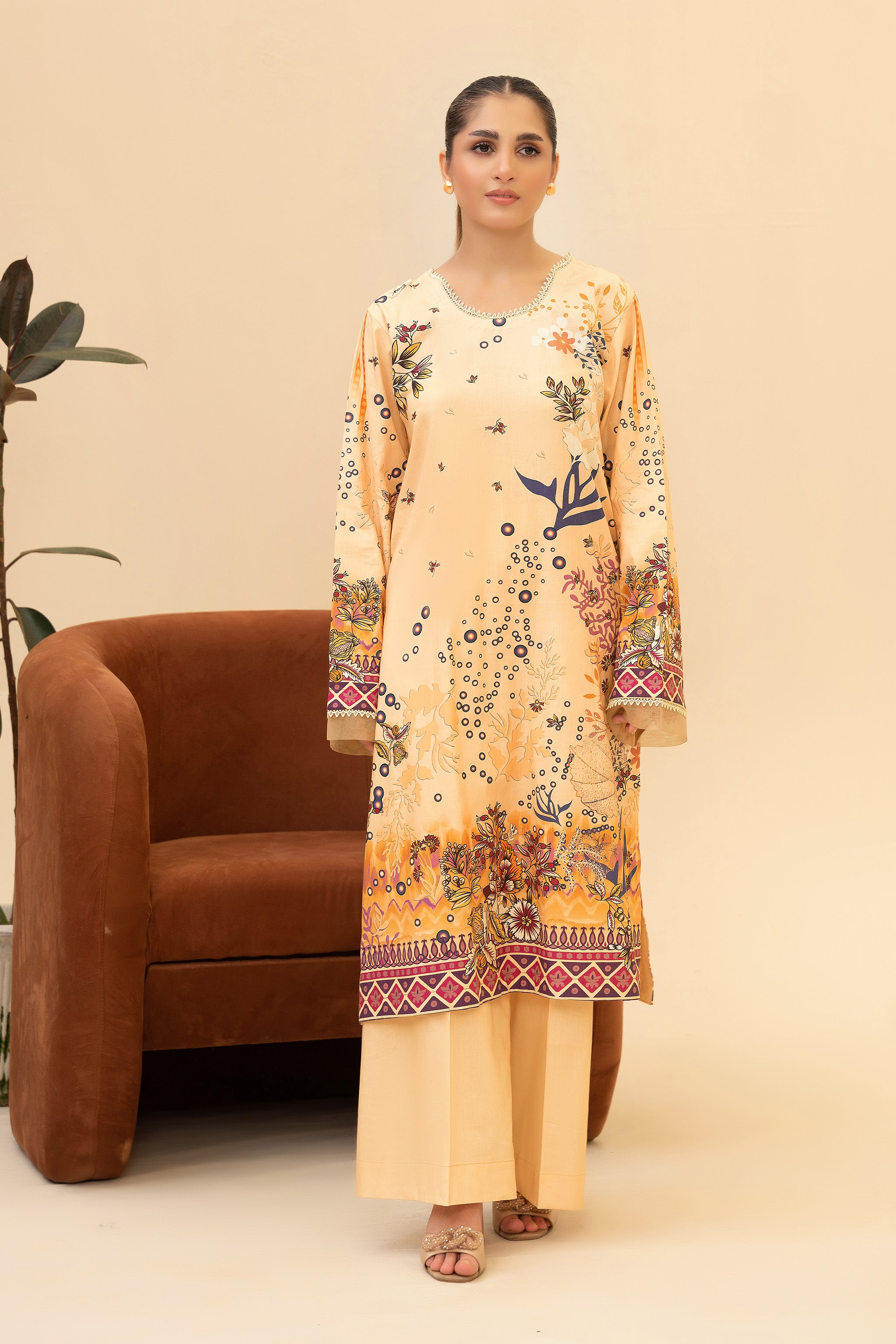 2 Piece Unstitched Beige Printed Cotton - (Vol-42/05)D-7 - SAFANOOR