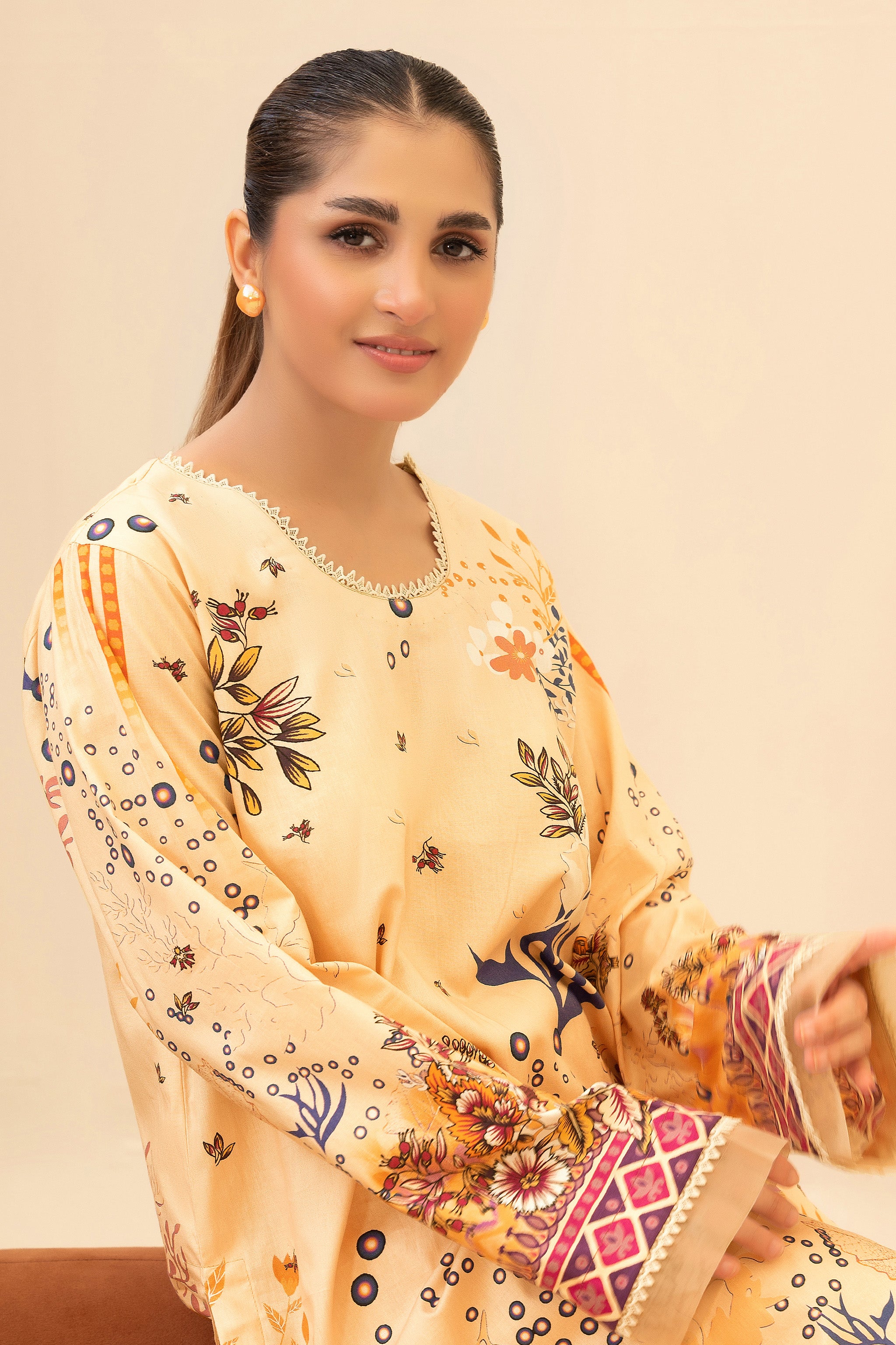 2 Piece Unstitched Beige Printed Cotton - (Vol-42/05)D-7 - SAFANOOR