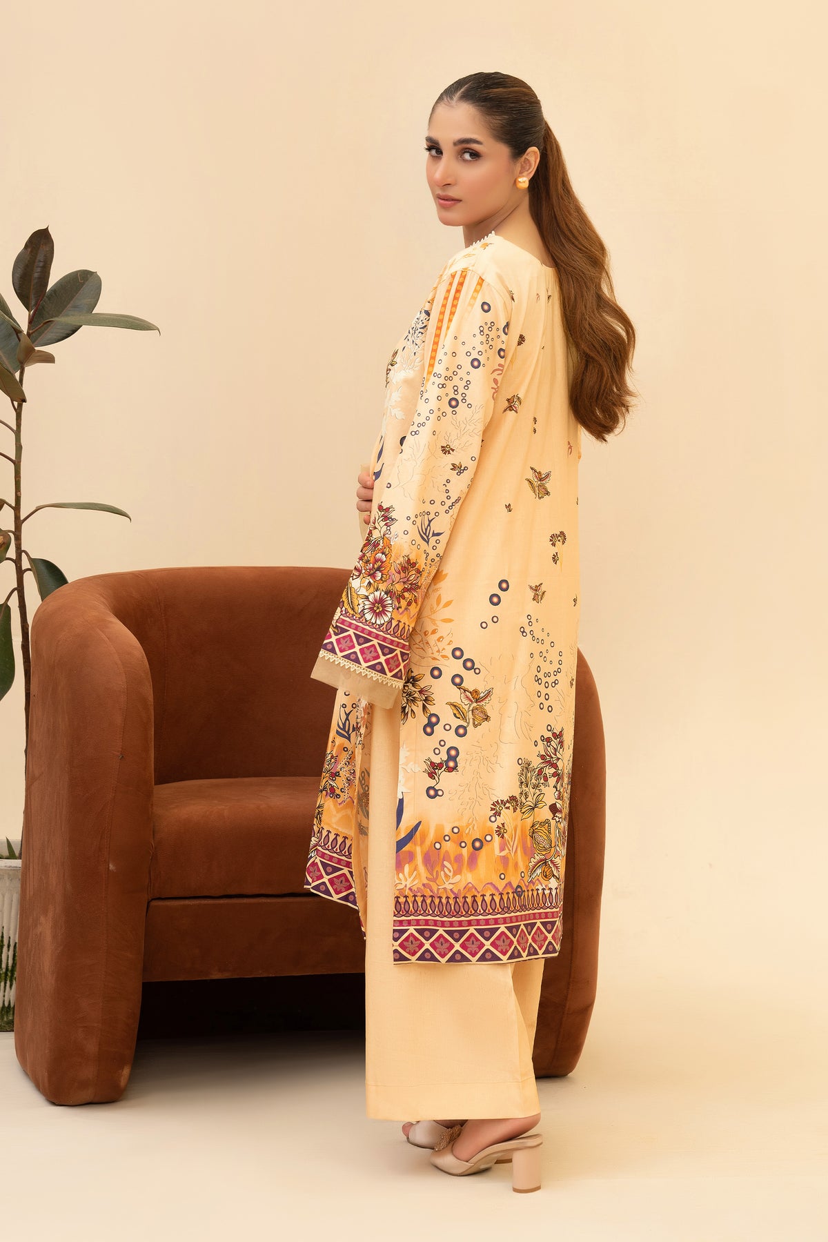 2 Piece Unstitched Beige Printed Cotton - (Vol-42/05)D-7 - SAFANOOR