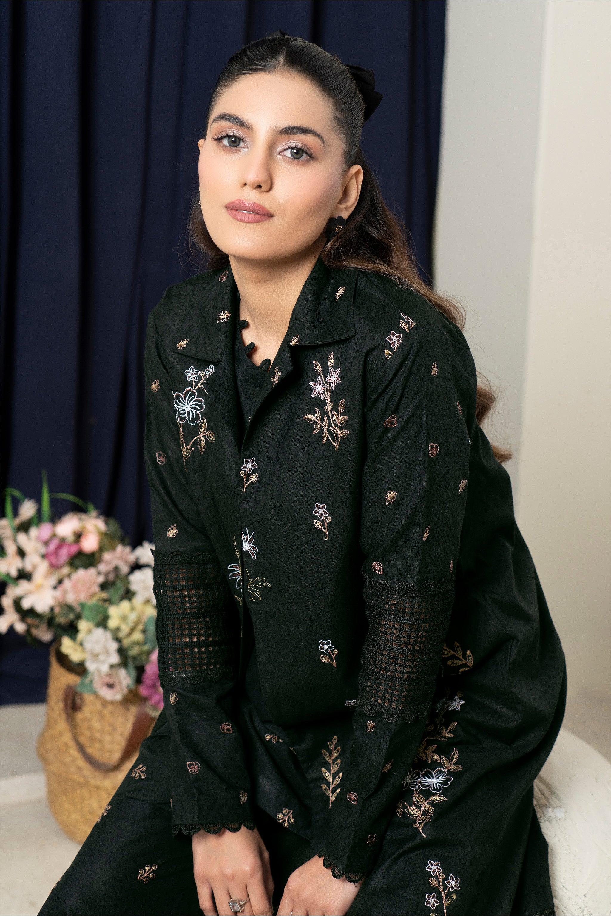 2 Piece Unstitched Black Embroidered Lawn - (Vol-36/03)2P-S-25-D9 - SAFANOOR