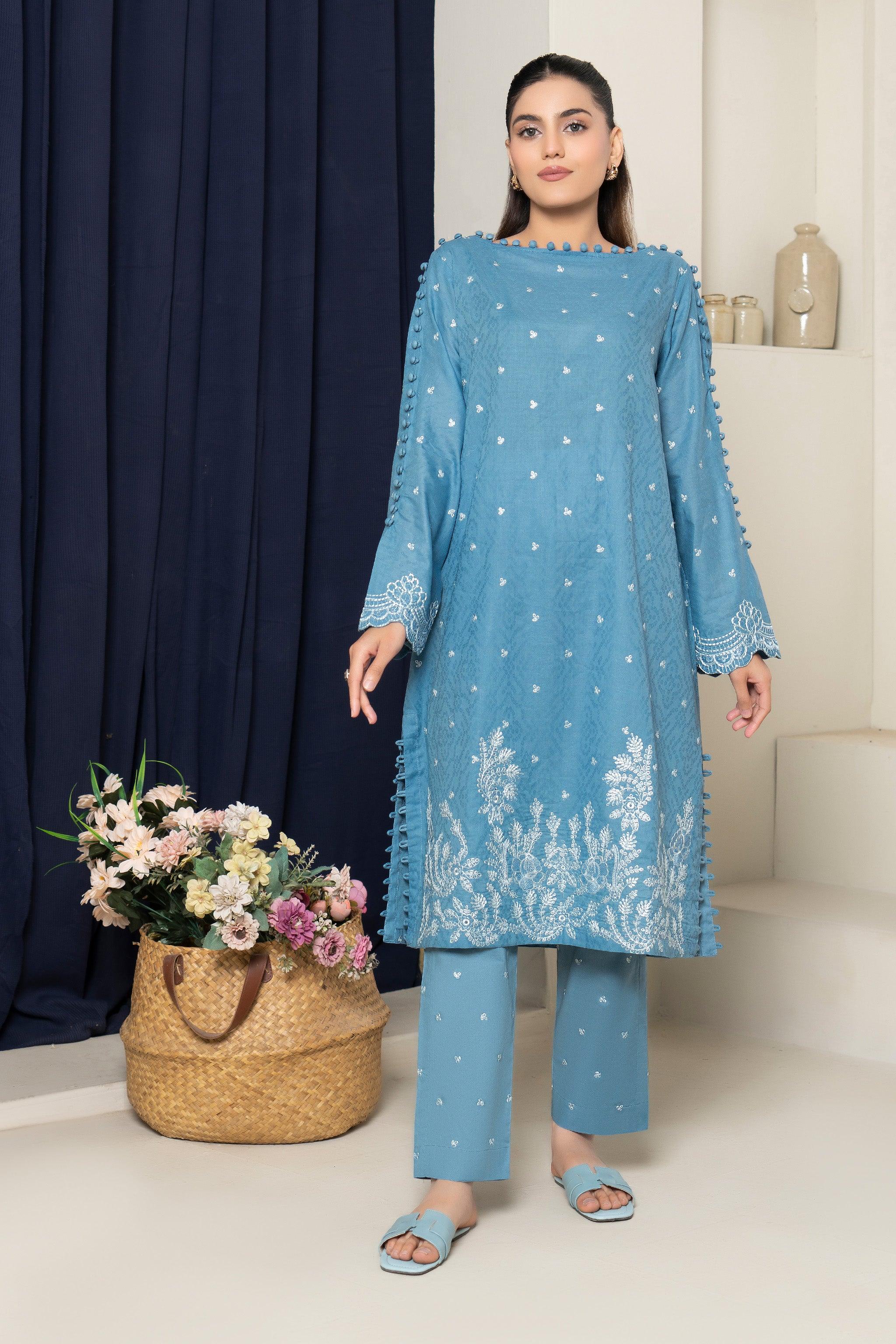 2 Piece Unstitched Blue Embroidered Lawn - (Vol-36/03)2P-S-25-D2 - SAFANOOR