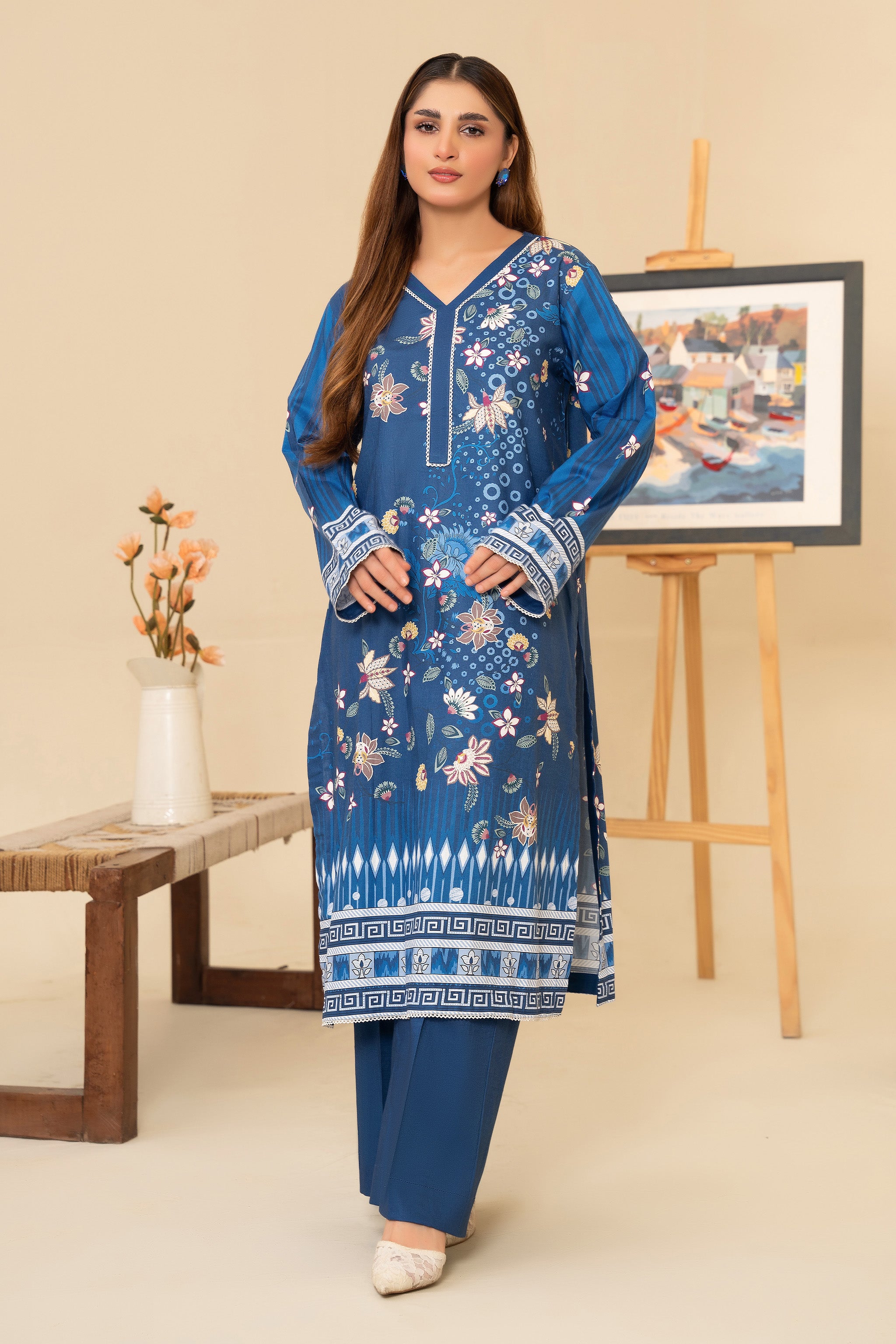 2 Piece Unstitched Blue Printed Cotton Secondary image