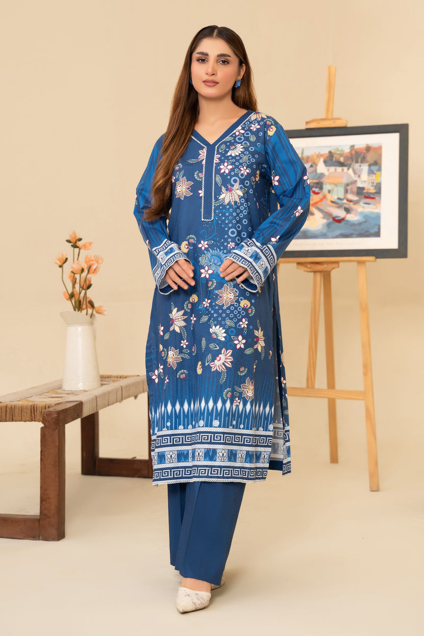 2 Piece Unstitched Blue Printed Cotton Secondary image