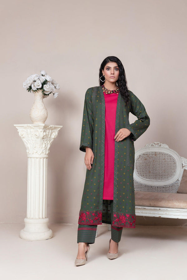 2 Piece Unstitched Bottle Green Jacquard Lawn - SafaNoor