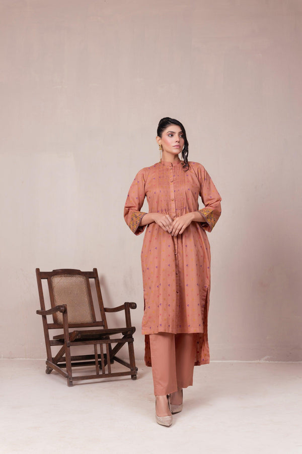 2 Piece Unstitched Brown Jacquard Lawn - SafaNoor