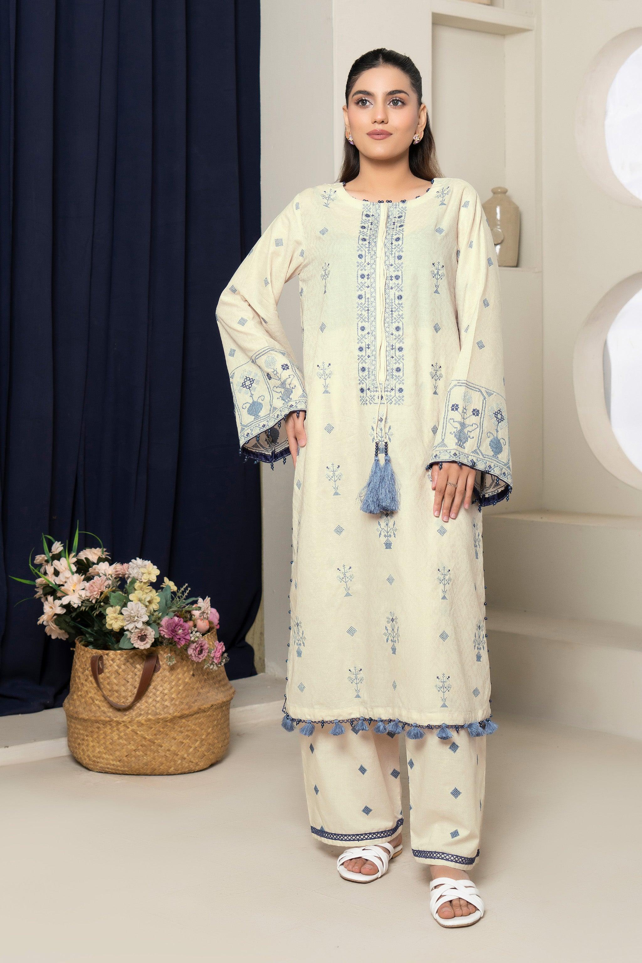 2 Piece Unstitched Cream Embroidered Lawn - (Vol-36/03)2P-S-25-D12 - SAFANOOR