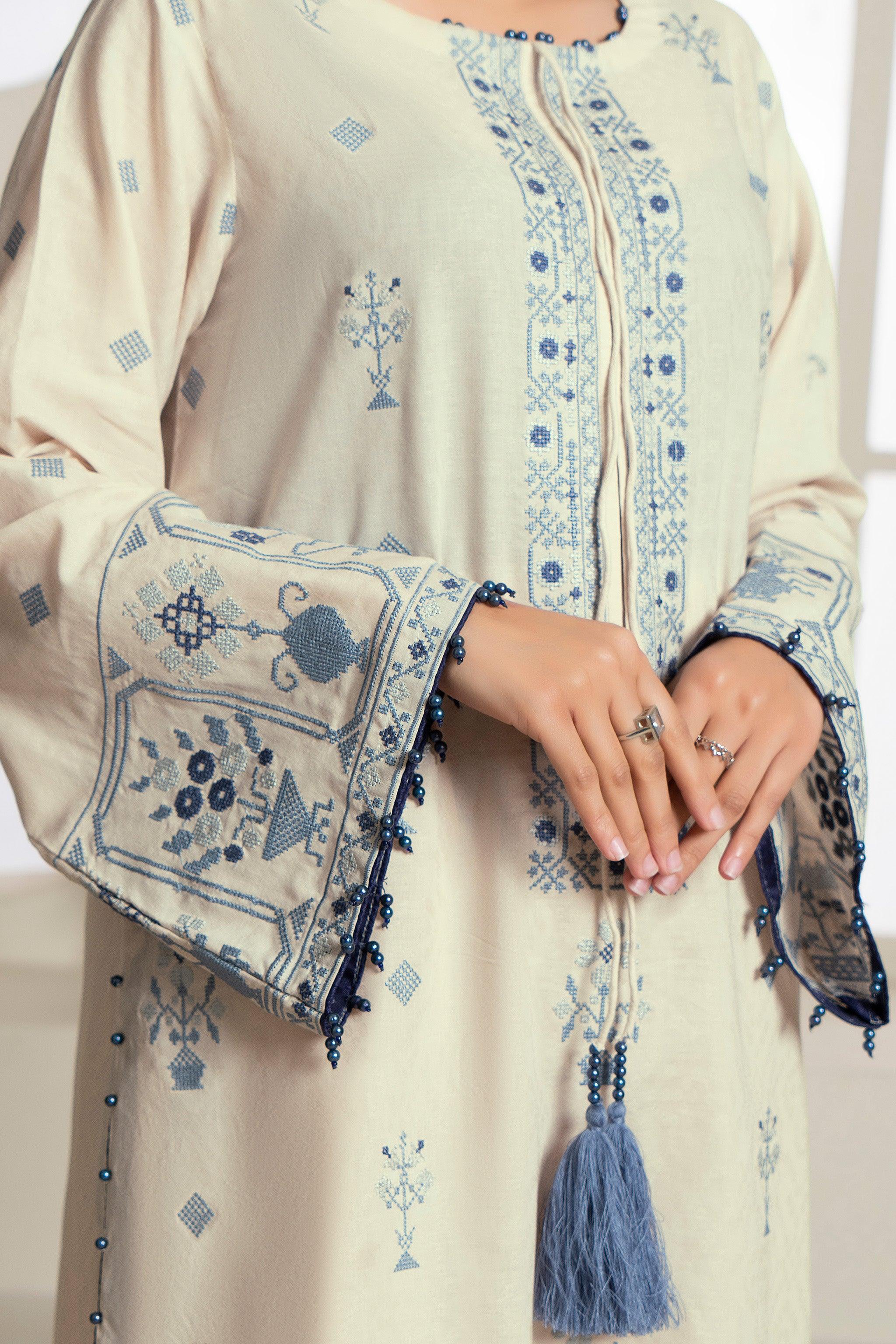 2 Piece Unstitched Cream Embroidered Lawn - (Vol-36/03)2P-S-25-D12 - SAFANOOR