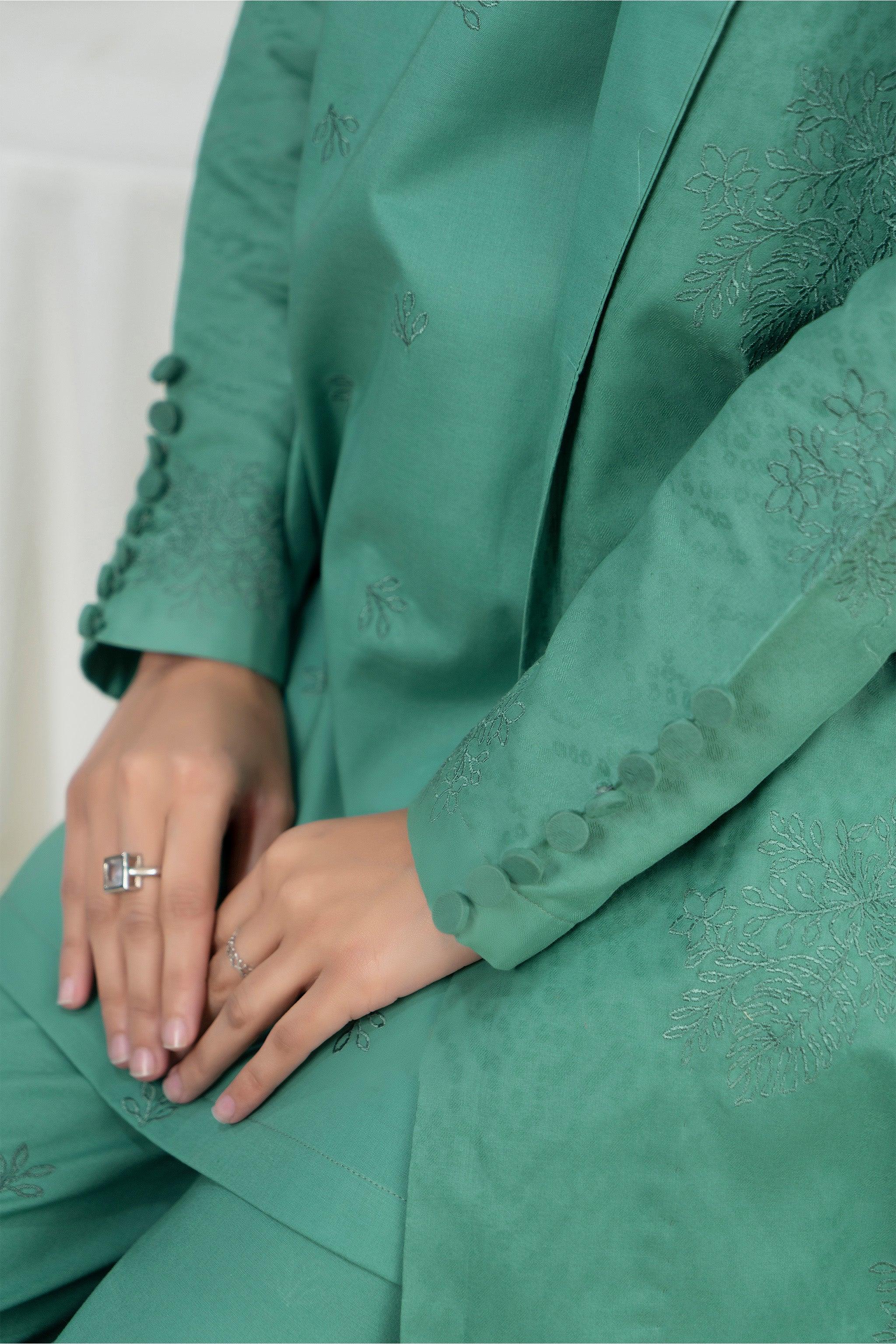 2 Piece Unstitched Dark Cyan Embroidered Lawn - (Vol-36/03)2P-S-25-D10 - SAFANOOR