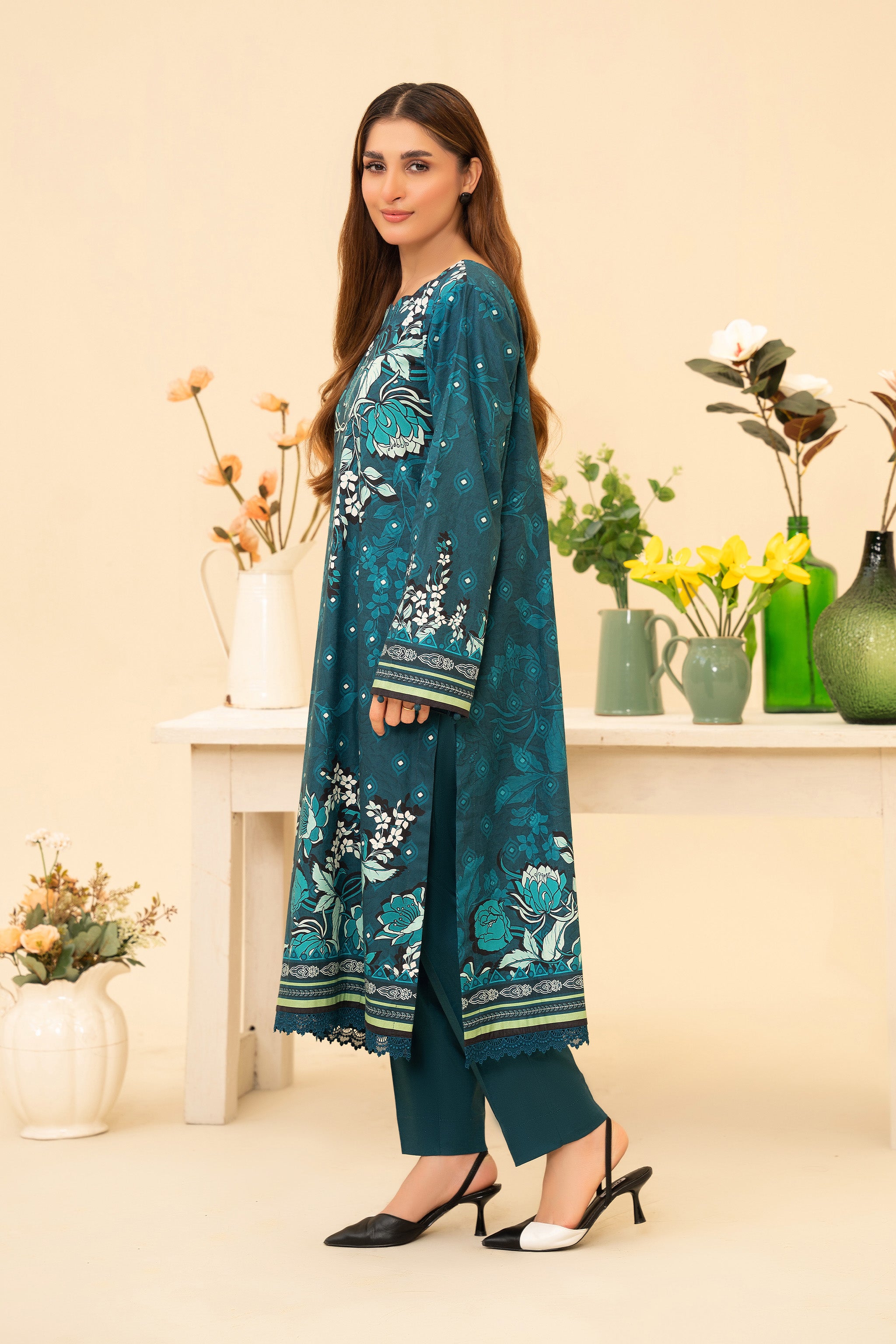 2 Piece Unstitched Green Printed Cotton - (Vol-42/05)D-10 - SAFANOOR