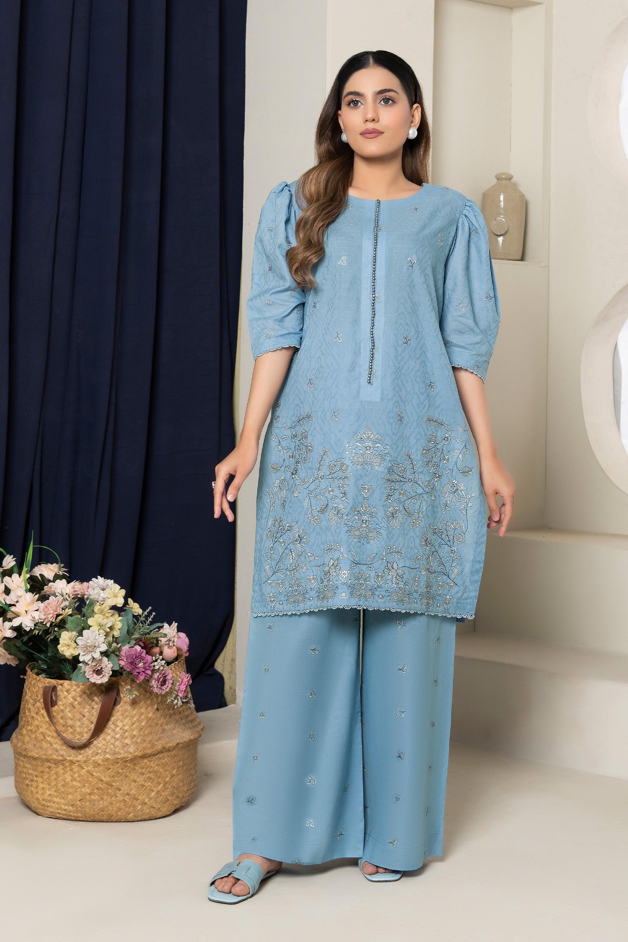 2 Piece Unstitched Ice Blue Embroidered Lawn - (Vol-36/03)2P-S-25-D1 - SAFANOOR