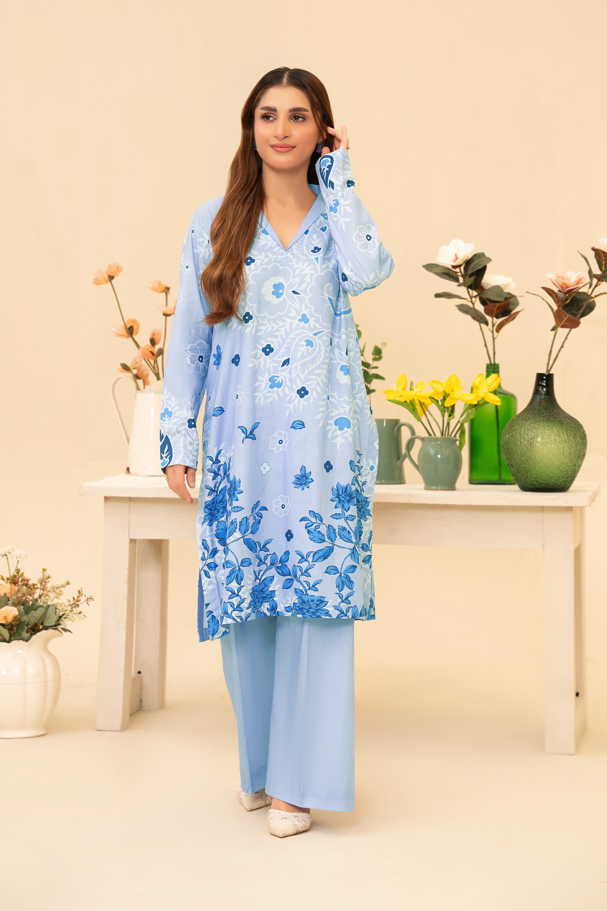 2 Piece Unstitched Ice Blue Printed Cotton Secondary image