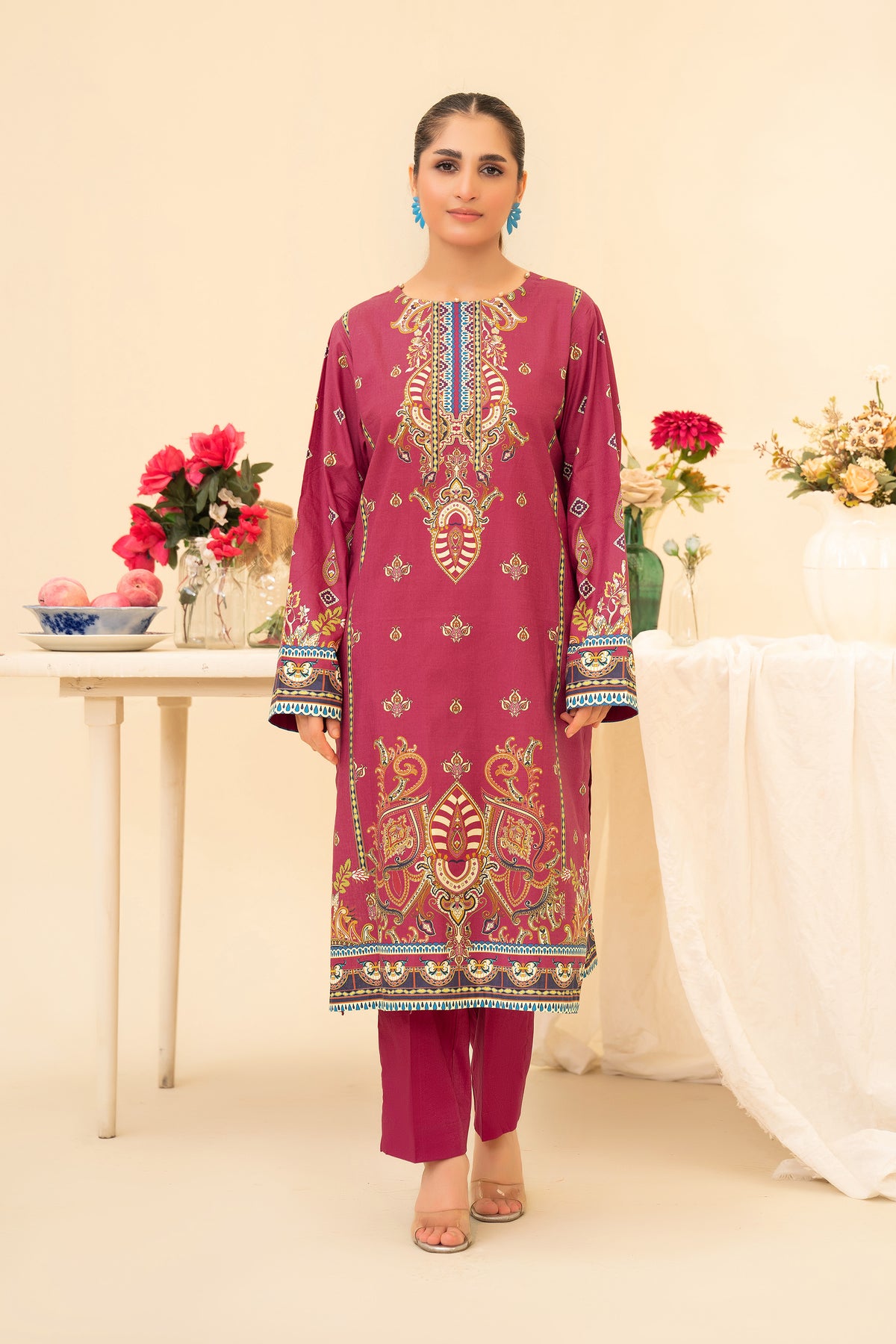 2 Piece Unstitched Maroon Cotton - (Vol-42/05)D-12 - SAFANOOR