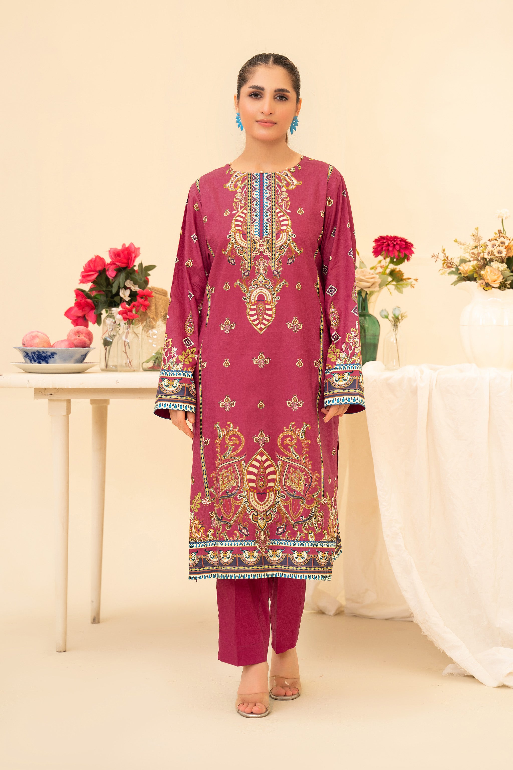 2 Piece Unstitched Maroon Cotton - (Vol-42/05)D-12 - SAFANOOR