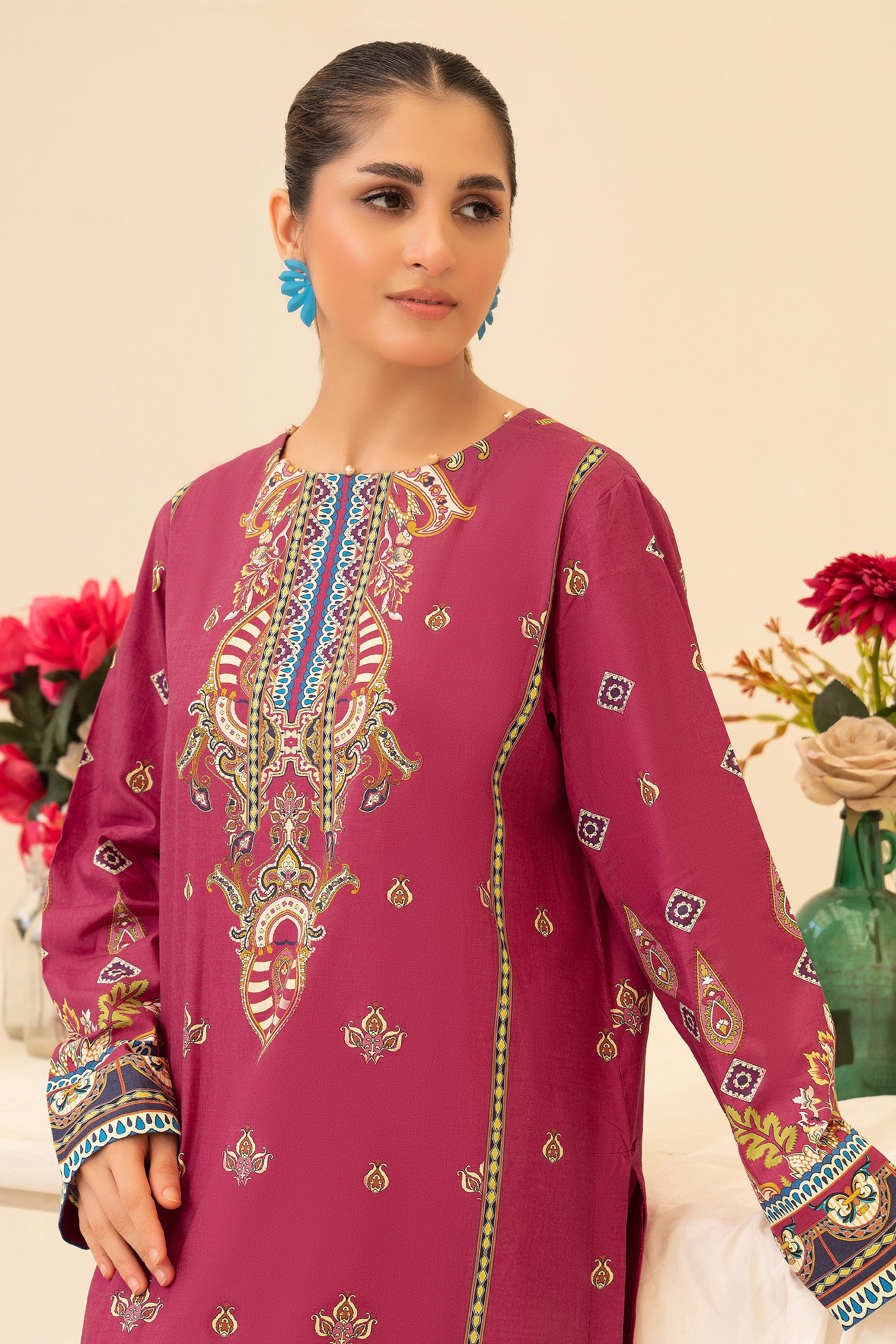 2 Piece Unstitched Maroon Cotton - (Vol-42/05)D-12 - SAFANOOR Main image