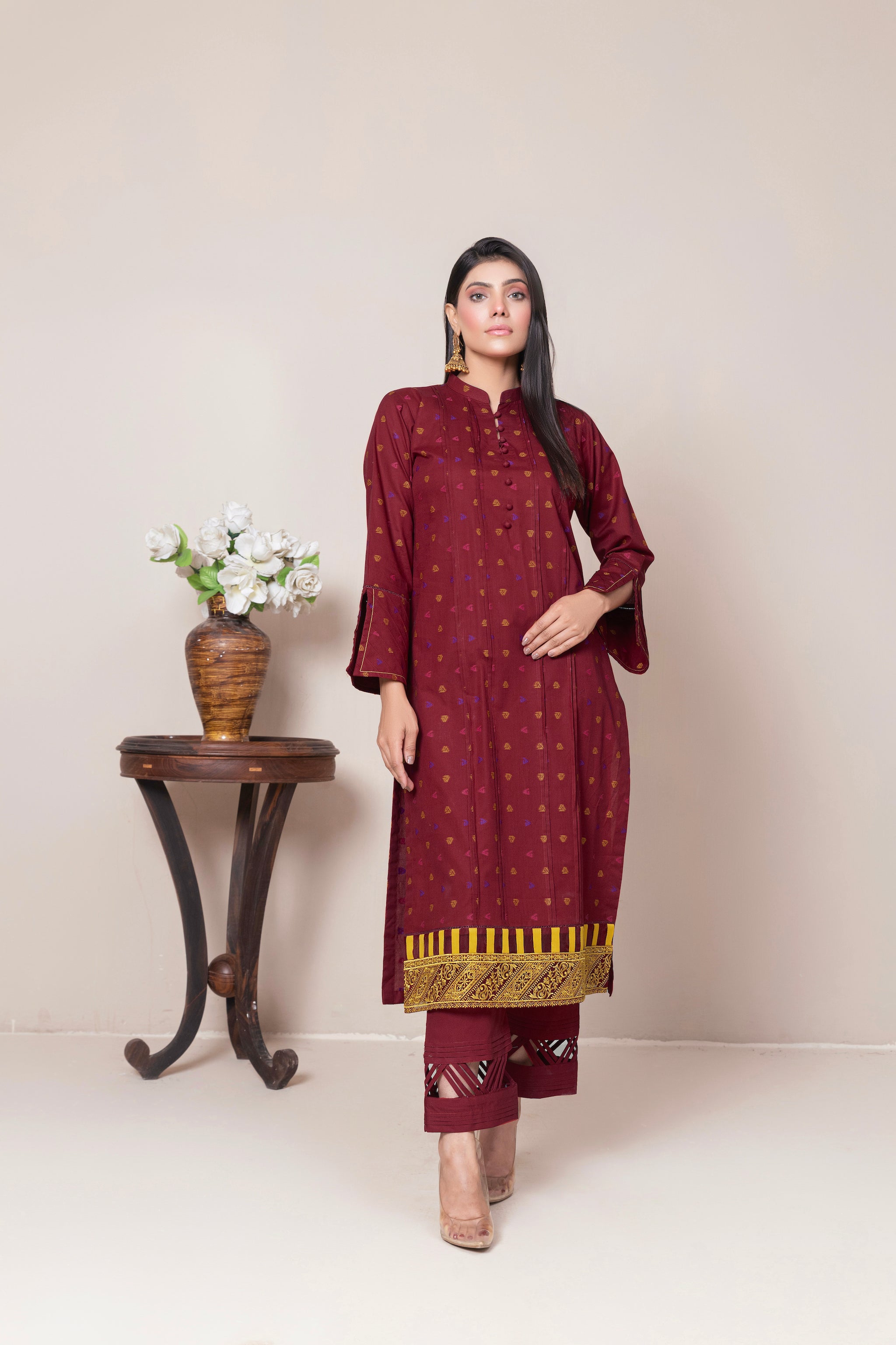 2 Piece Unstitched Maroon Jacquard Lawn - (Vol-23/06)2P-S-24-D-4 - SAFANOOR