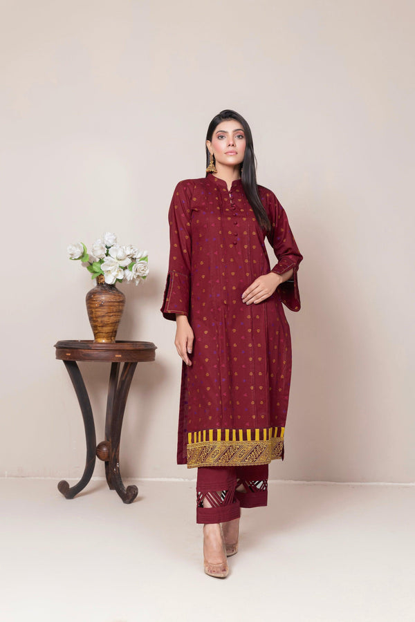 2 Piece Unstitched Maroon Jacquard Lawn - SafaNoor