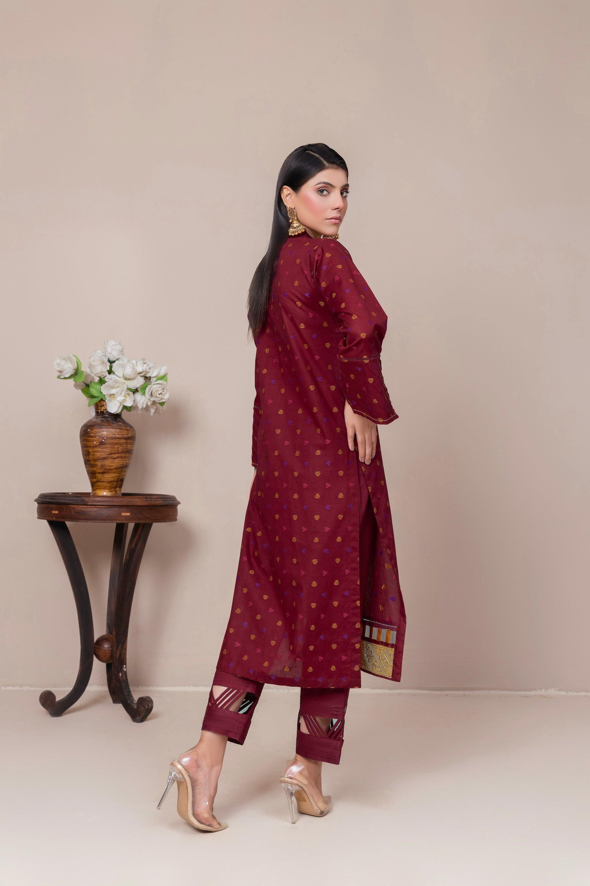 2 Piece Unstitched Maroon Jacquard Lawn - (Vol-23/06)2P-S-24-D-4 - SAFANOOR