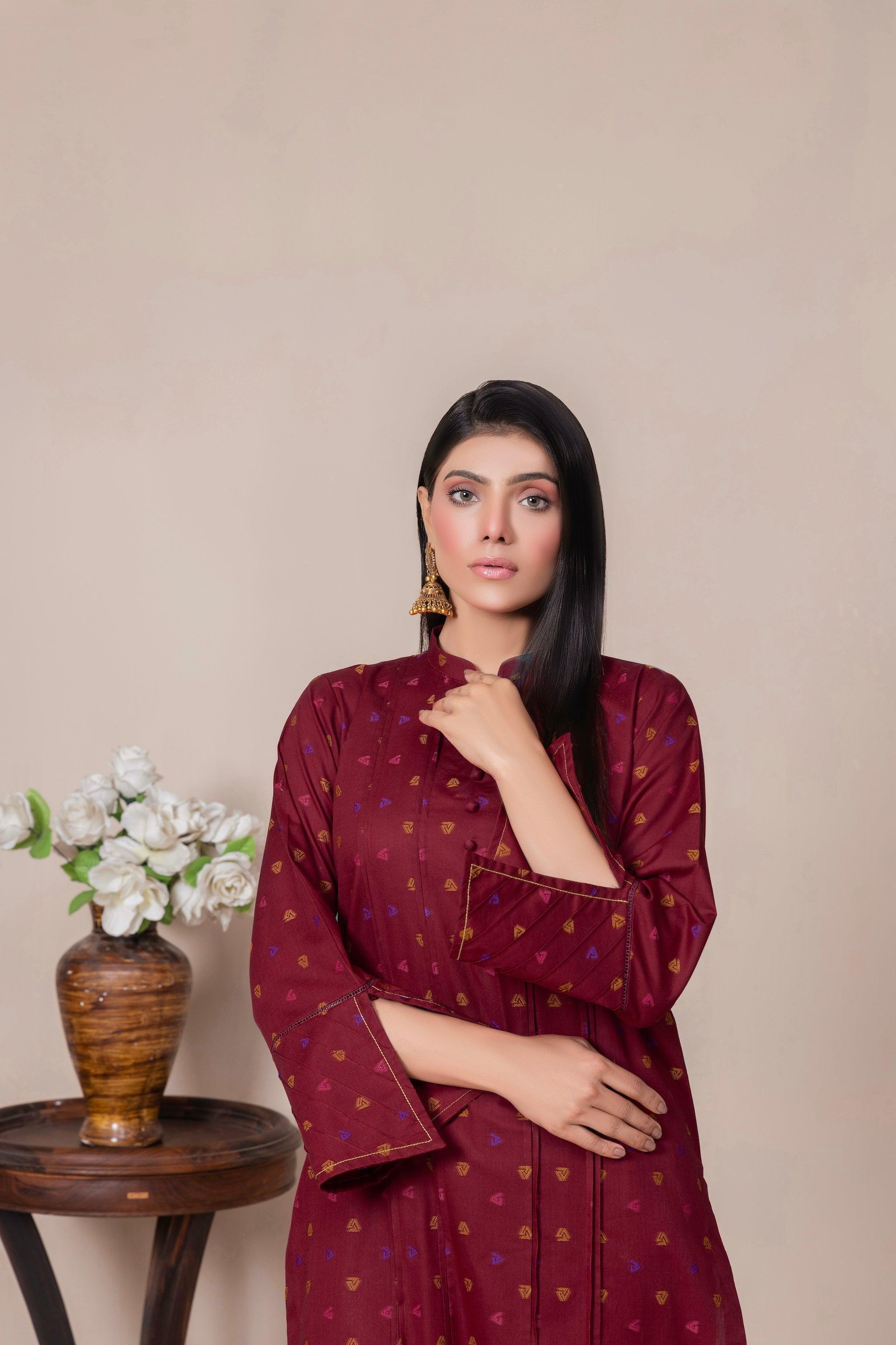 2 Piece Unstitched Maroon Jacquard Lawn - (Vol-23/06)2P-S-24-D-4 - SAFANOOR