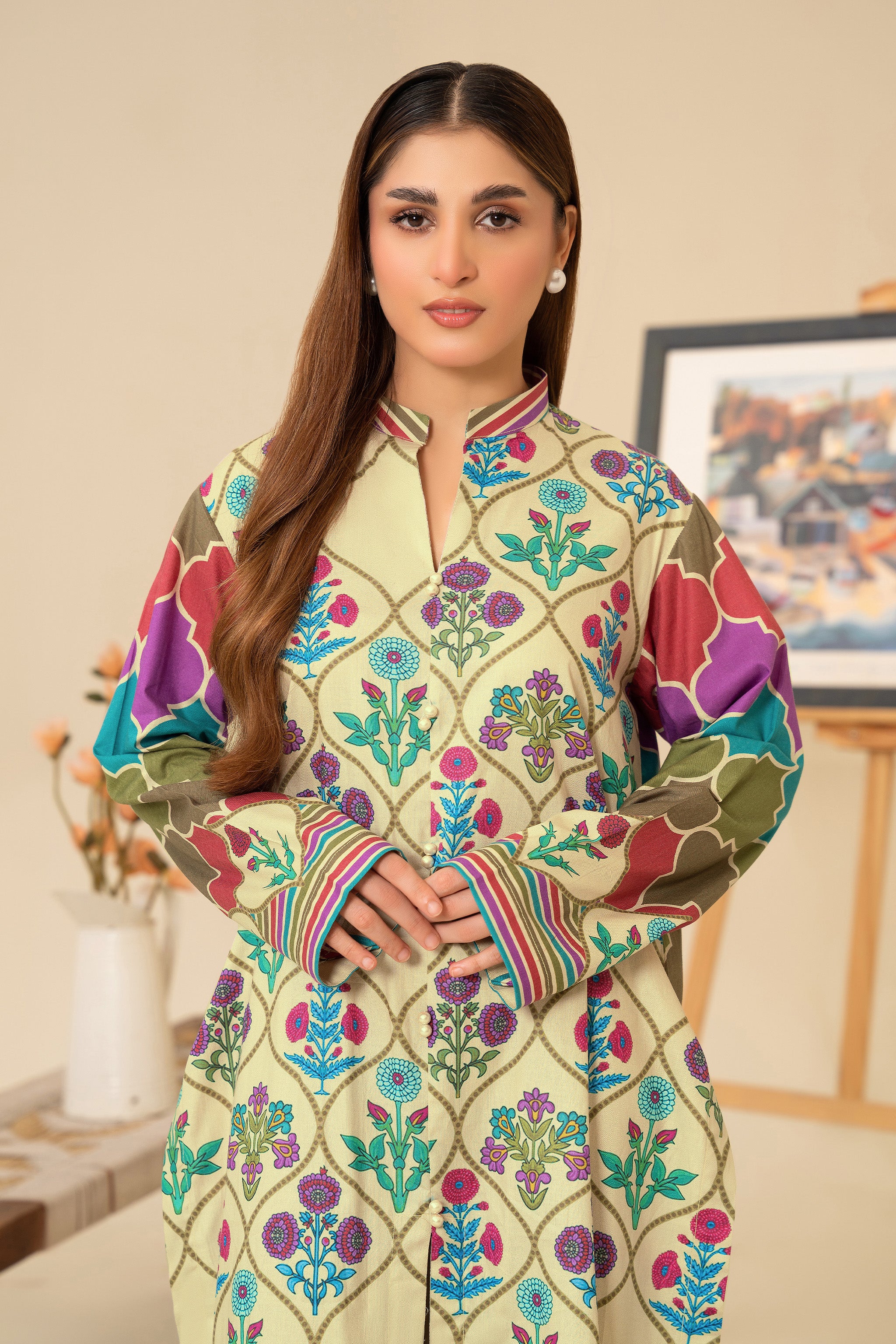 2 Piece Unstitched Olive Printed Cotton - (Vol-42/05)D-4 - SAFANOOR
