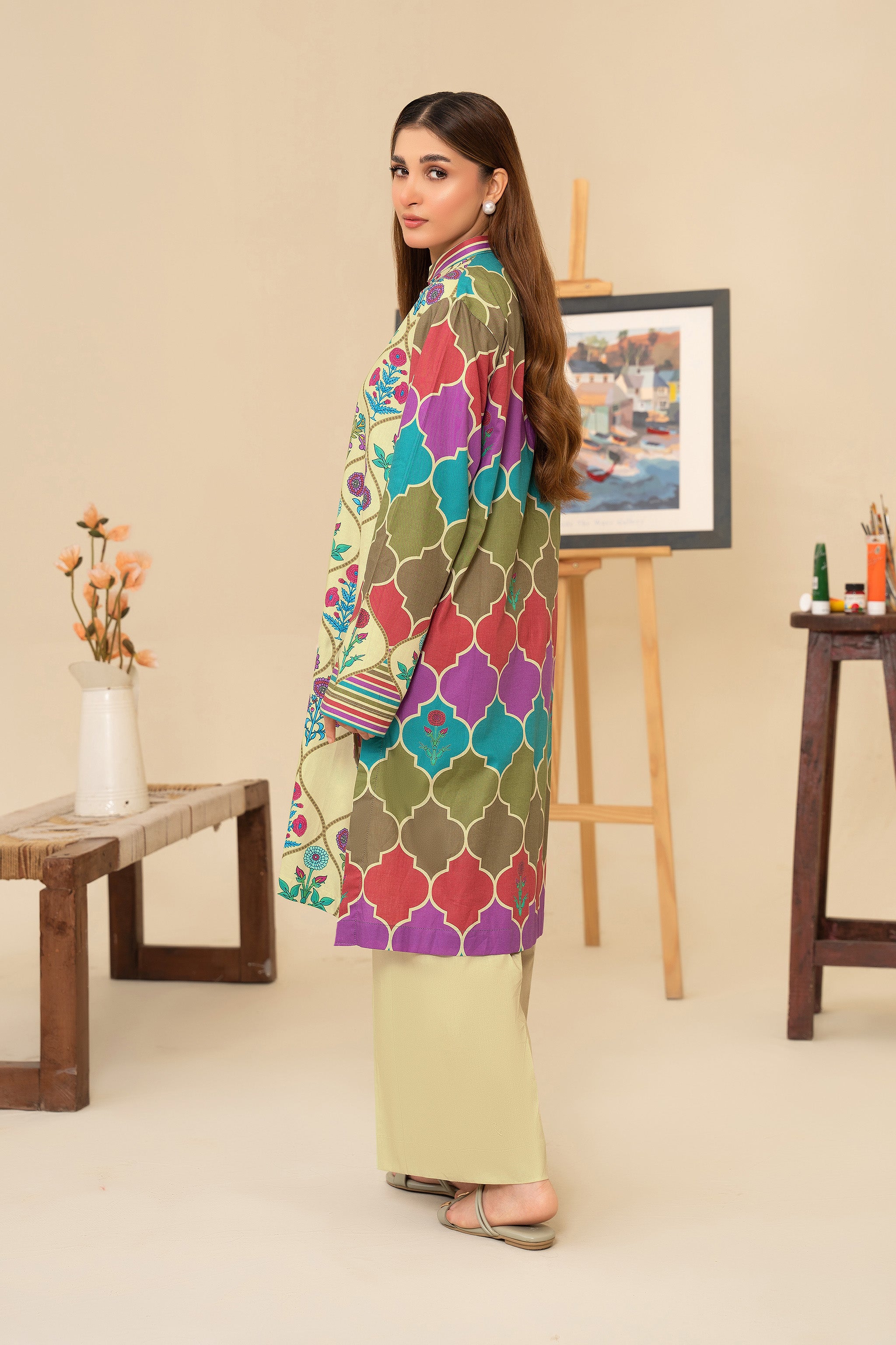 2 Piece Unstitched Olive Printed Cotton - (Vol-42/05)D-4 - SAFANOOR