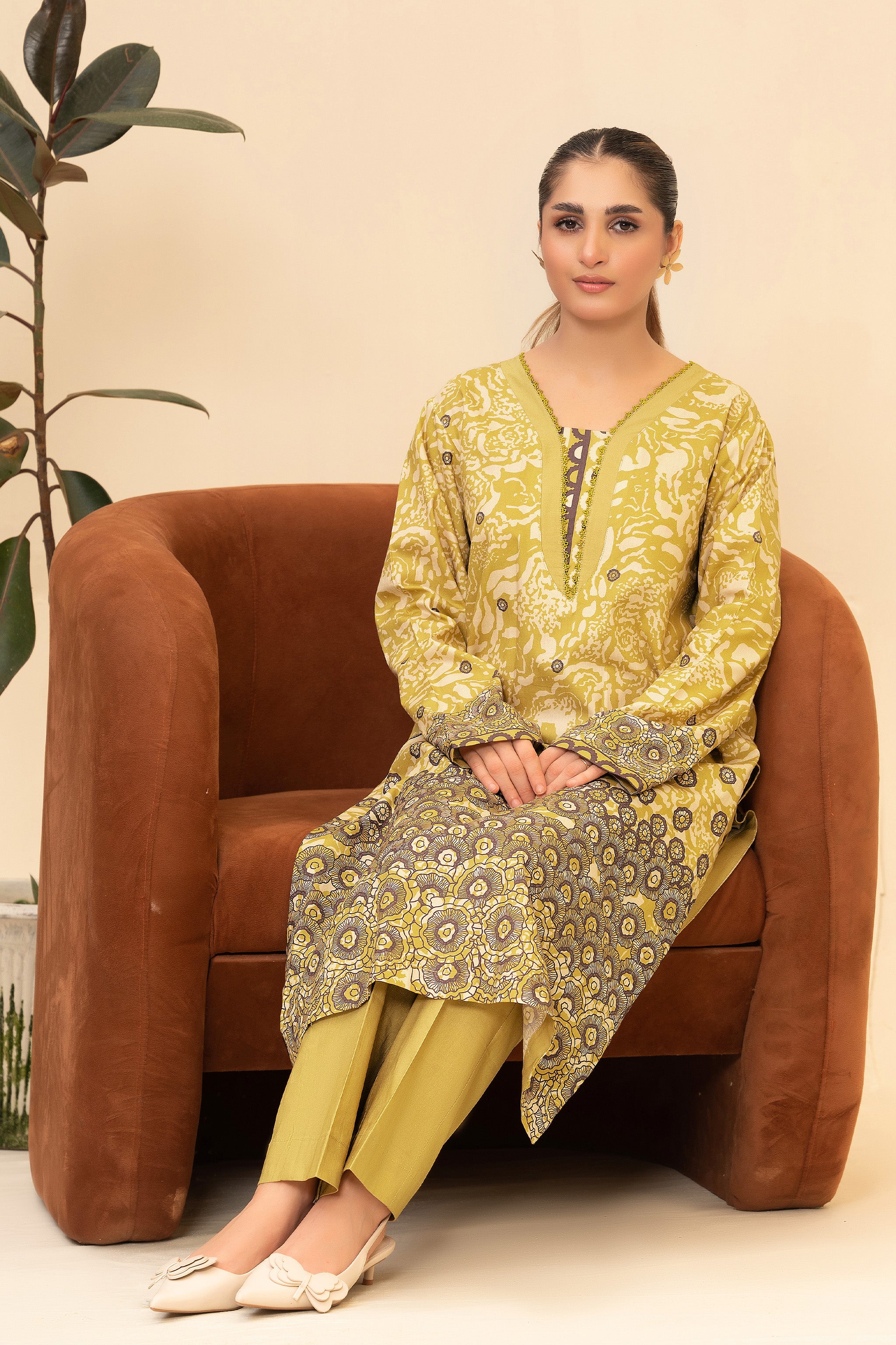 2 Piece Unstitched Olive Printed Cotton - (Vol-42/05)D-2 - SAFANOOR