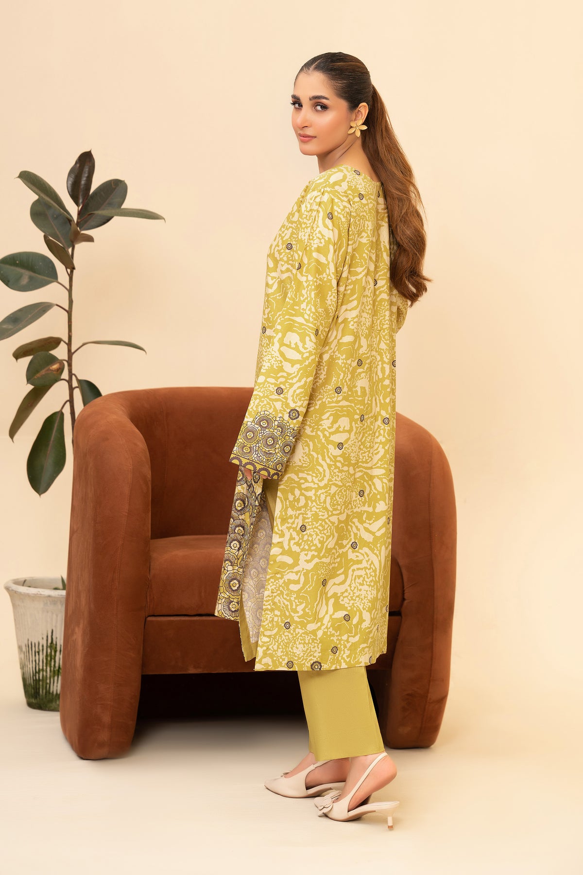 2 Piece Unstitched Olive Printed Cotton - (Vol-42/05)D-2 - SAFANOOR