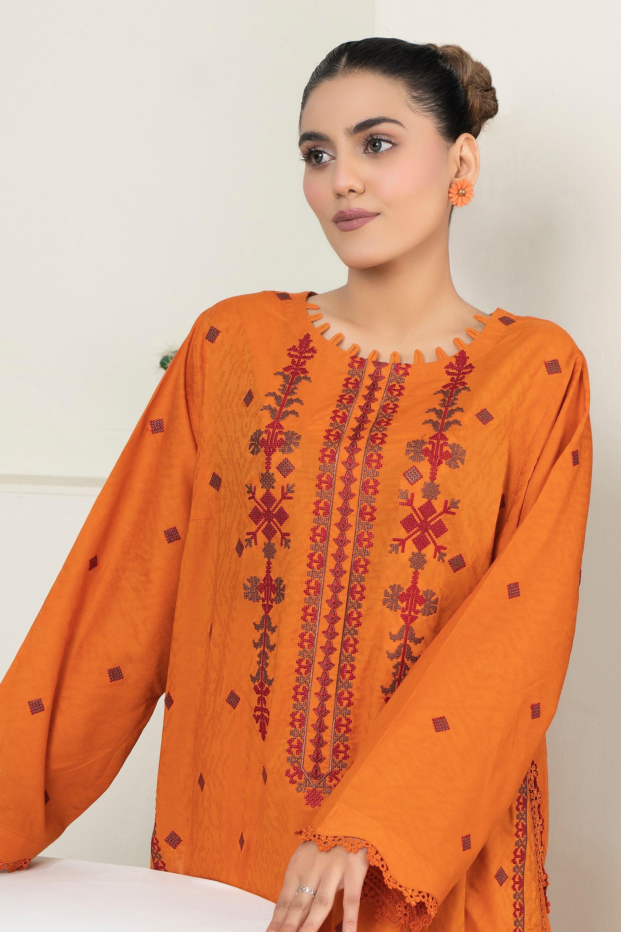 2 Piece Unstitched Orange Embroidered Lawn - (Vol-36/03)2P-S-25-D5 - SAFANOOR