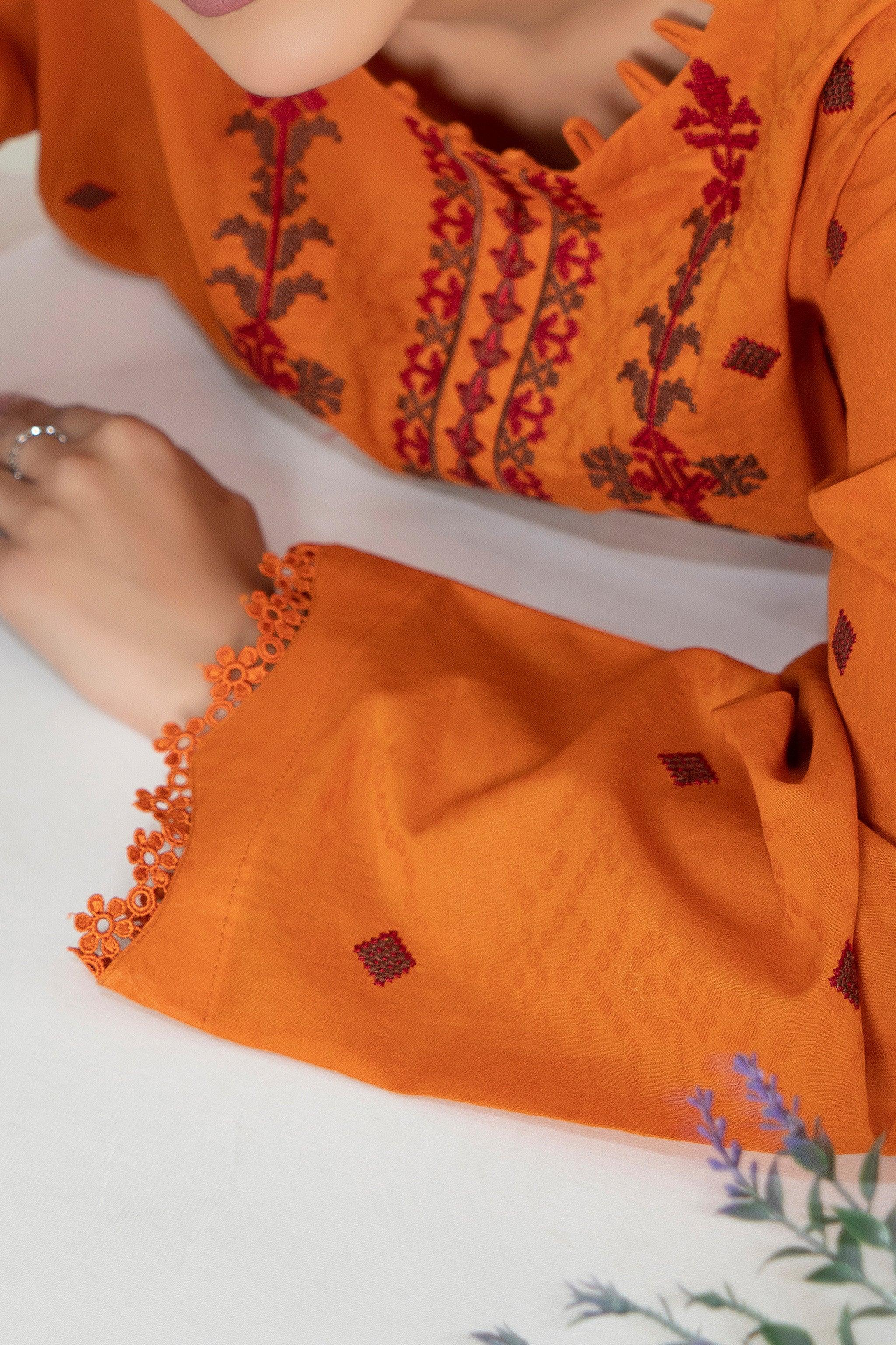 2 Piece Unstitched Orange Embroidered Lawn - (Vol-36/03)2P-S-25-D5 - SAFANOOR
