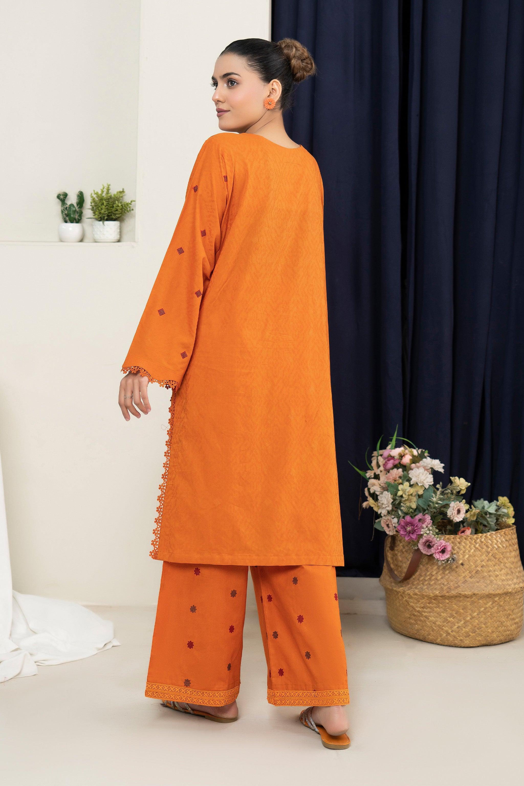 2 Piece Unstitched Orange Embroidered Lawn - (Vol-36/03)2P-S-25-D5 - SAFANOOR