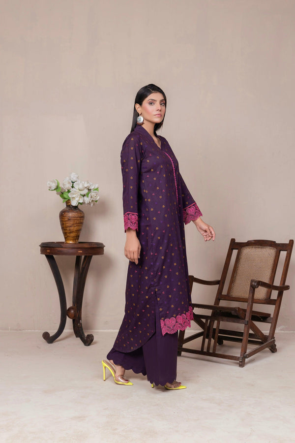 2 Piece Unstitched Plum Jacquard Lawn - SafaNoor