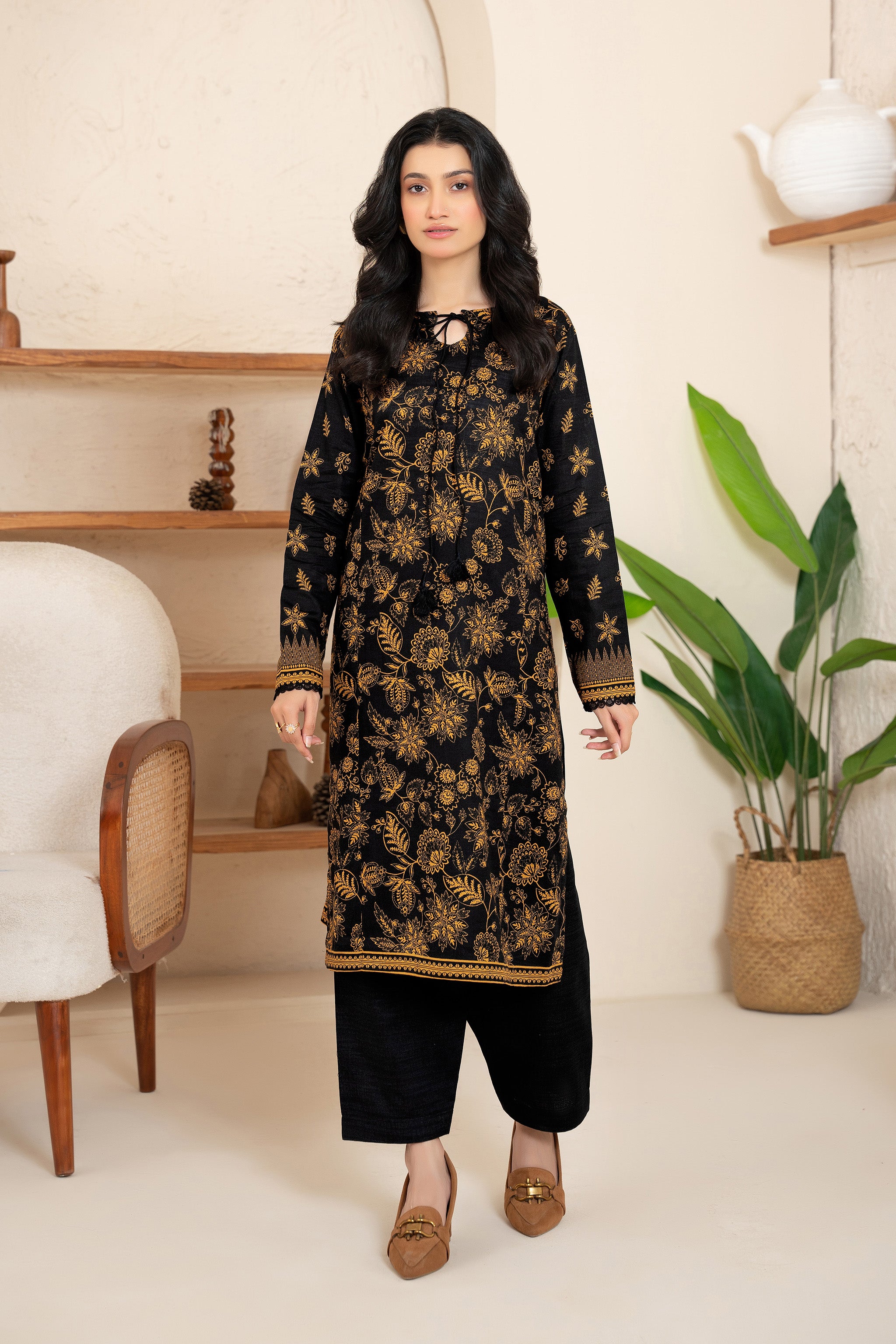 2 Piece Unstitched Printed Black Khaddar Secondary image