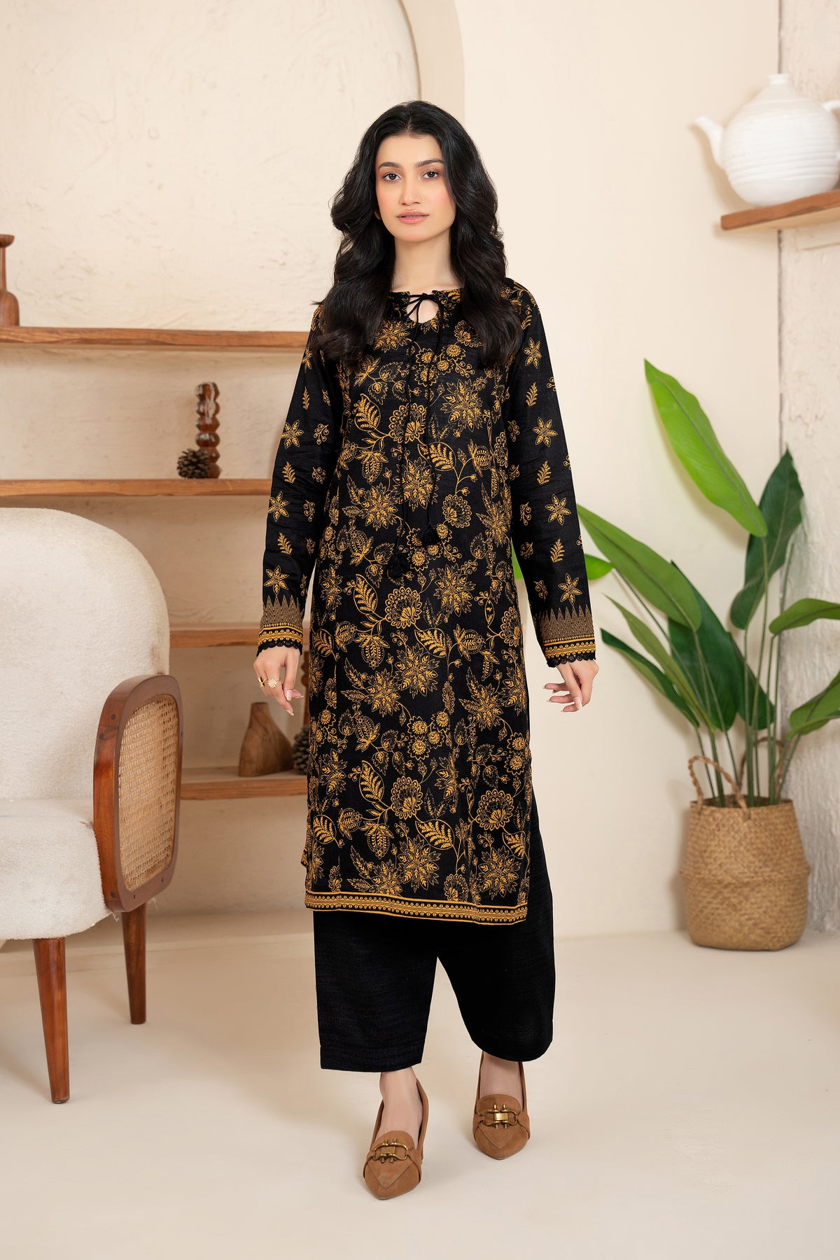 2 Piece Unstitched Printed Black Khaddar