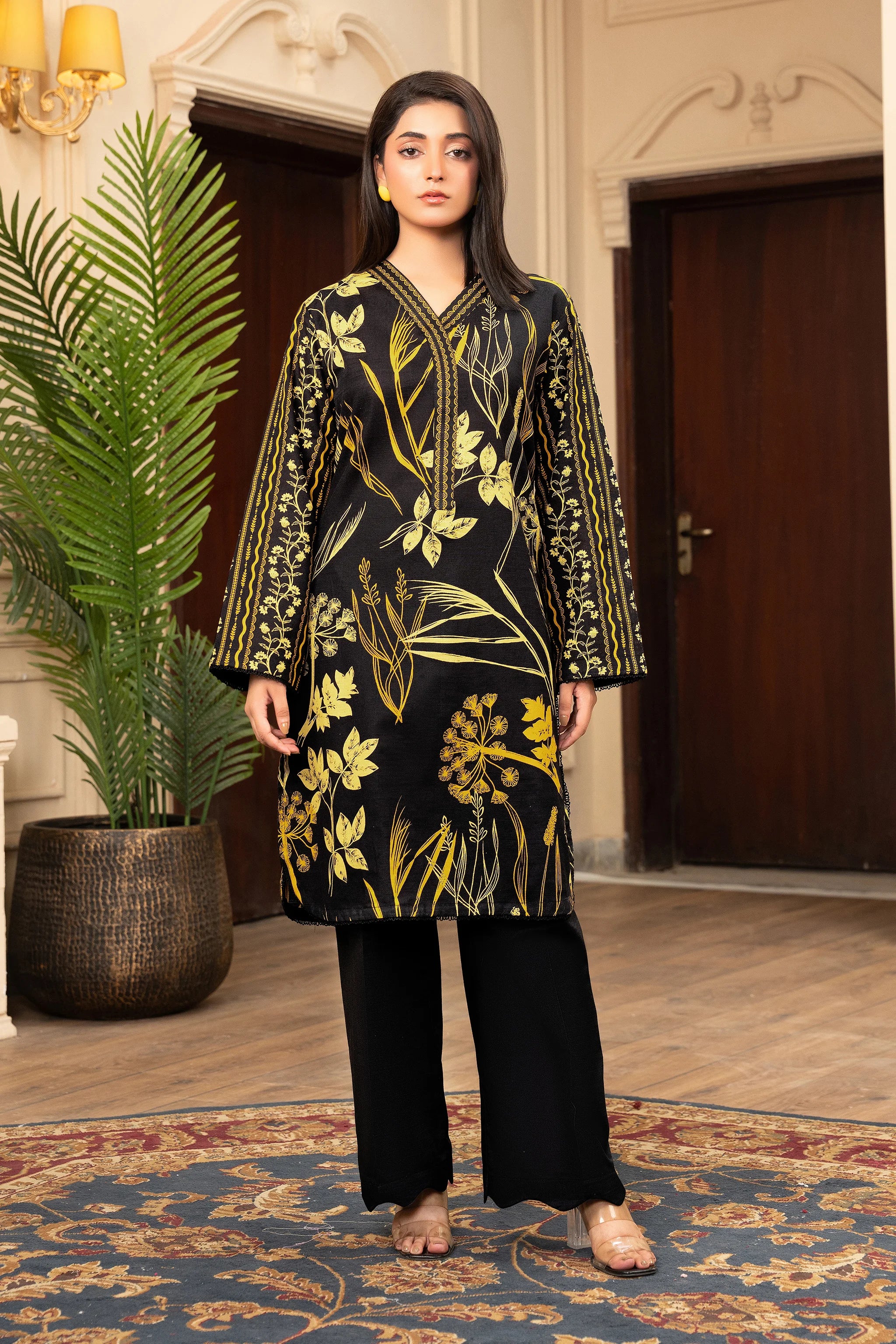 2 Piece Unstitched Printed Black Khaddar