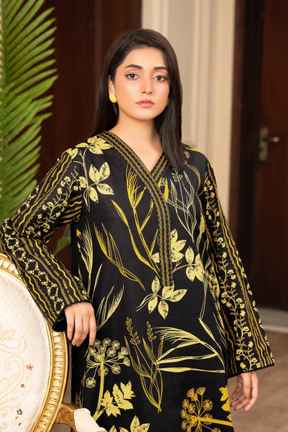2 Piece Unstitched Printed Black Khaddar