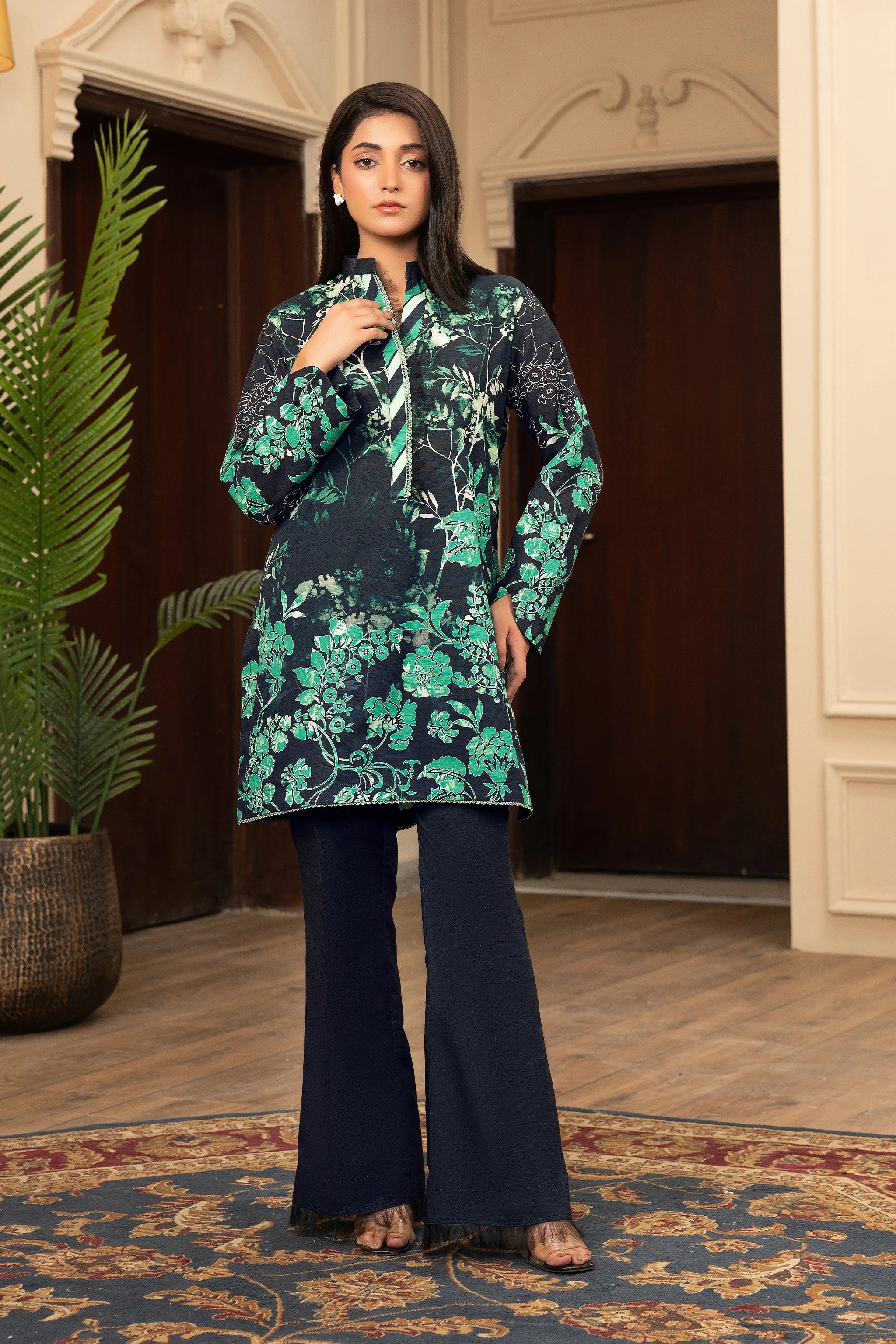 2 Piece Unstitched Printed Black Khaddar Secondary image