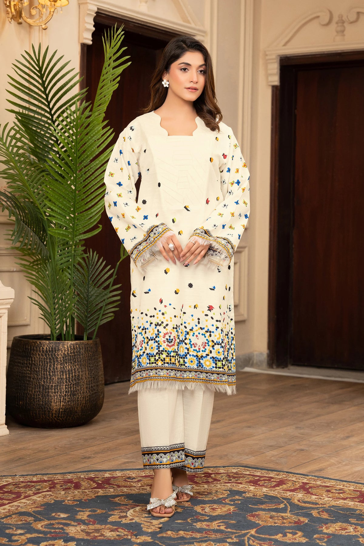 2 Piece Unstitched Printed Bleach White Khaddar