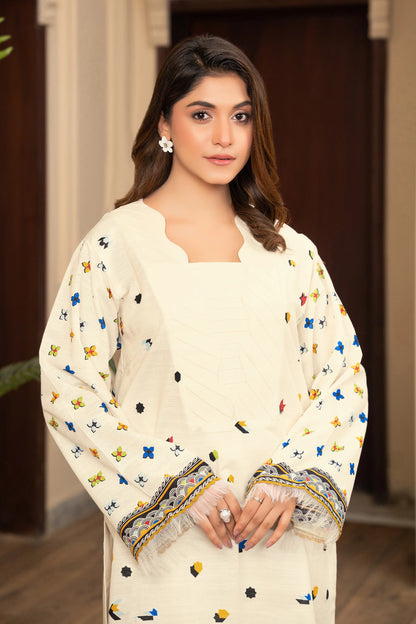 2 Piece Unstitched Printed Bleach White Khaddar