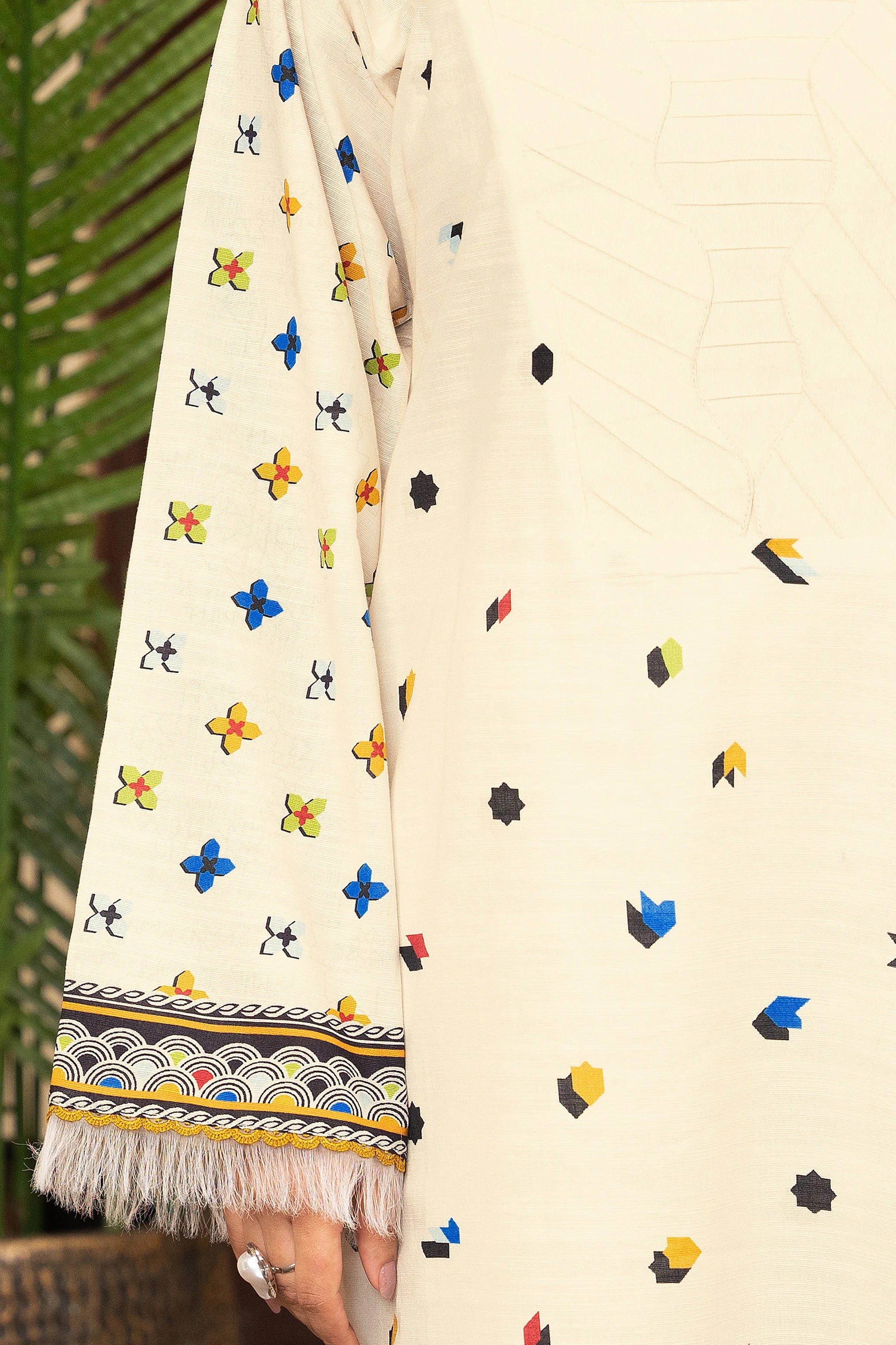 2 Piece Unstitched Printed Bleach White Khaddar